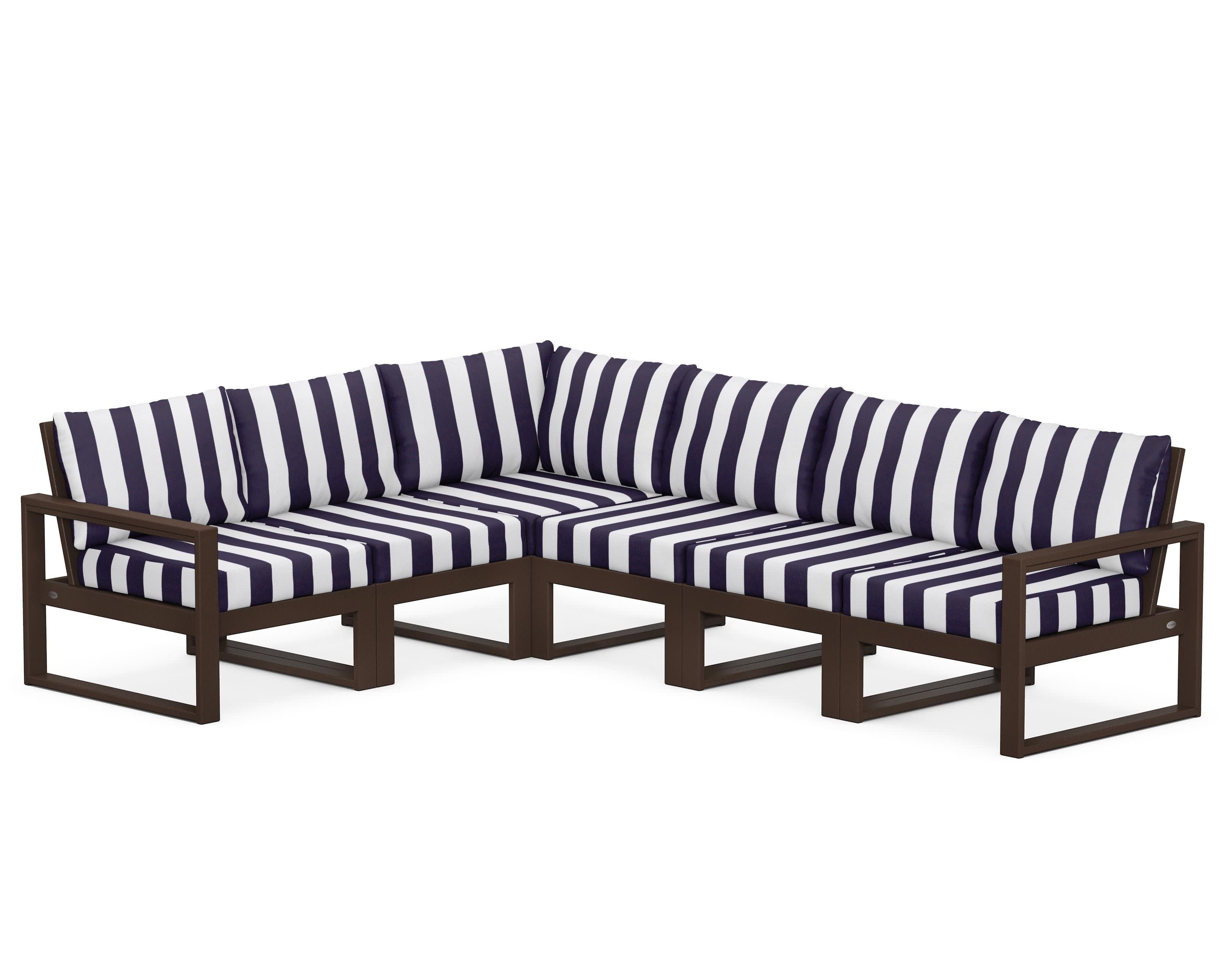 EDGE 6-Piece Modular Deep Seating Set in Mahogany / Cabana Stripe Navy