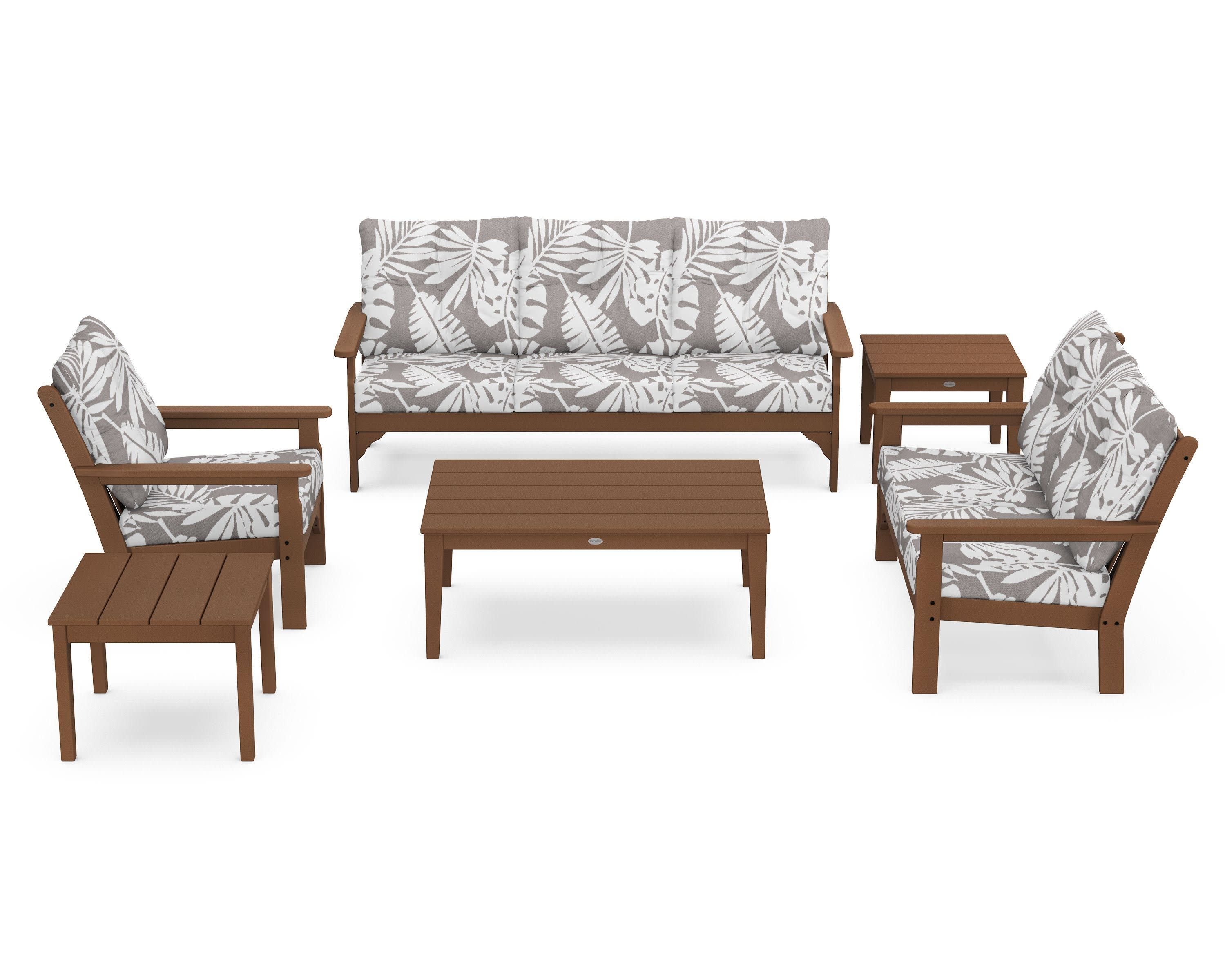 Vineyard 6-Piece Deep Seating Set in Teak / Leaf Grey Mist