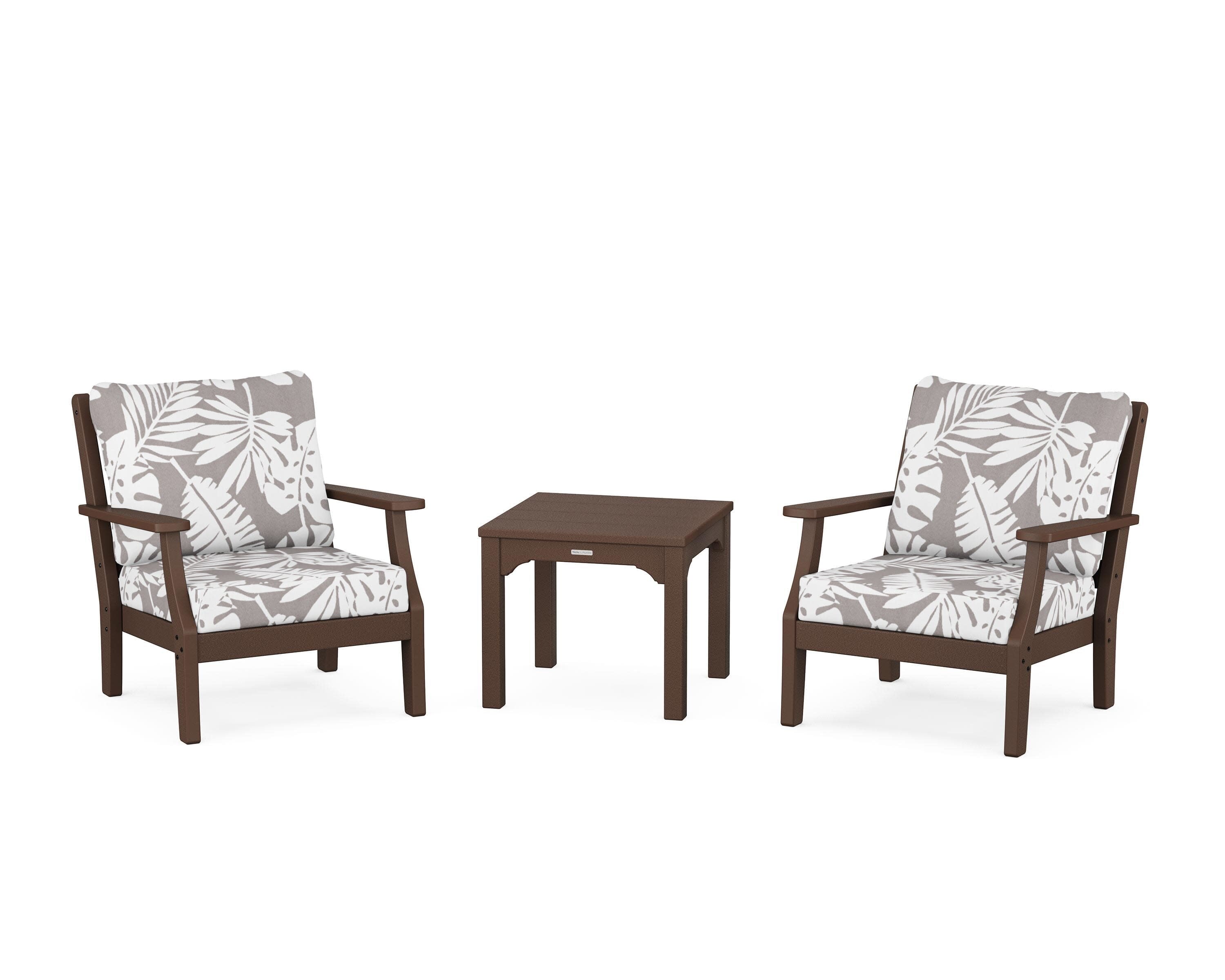 Chinoiserie 3-Piece Deep Seating Set in Mahogany / Leaf Grey Mist