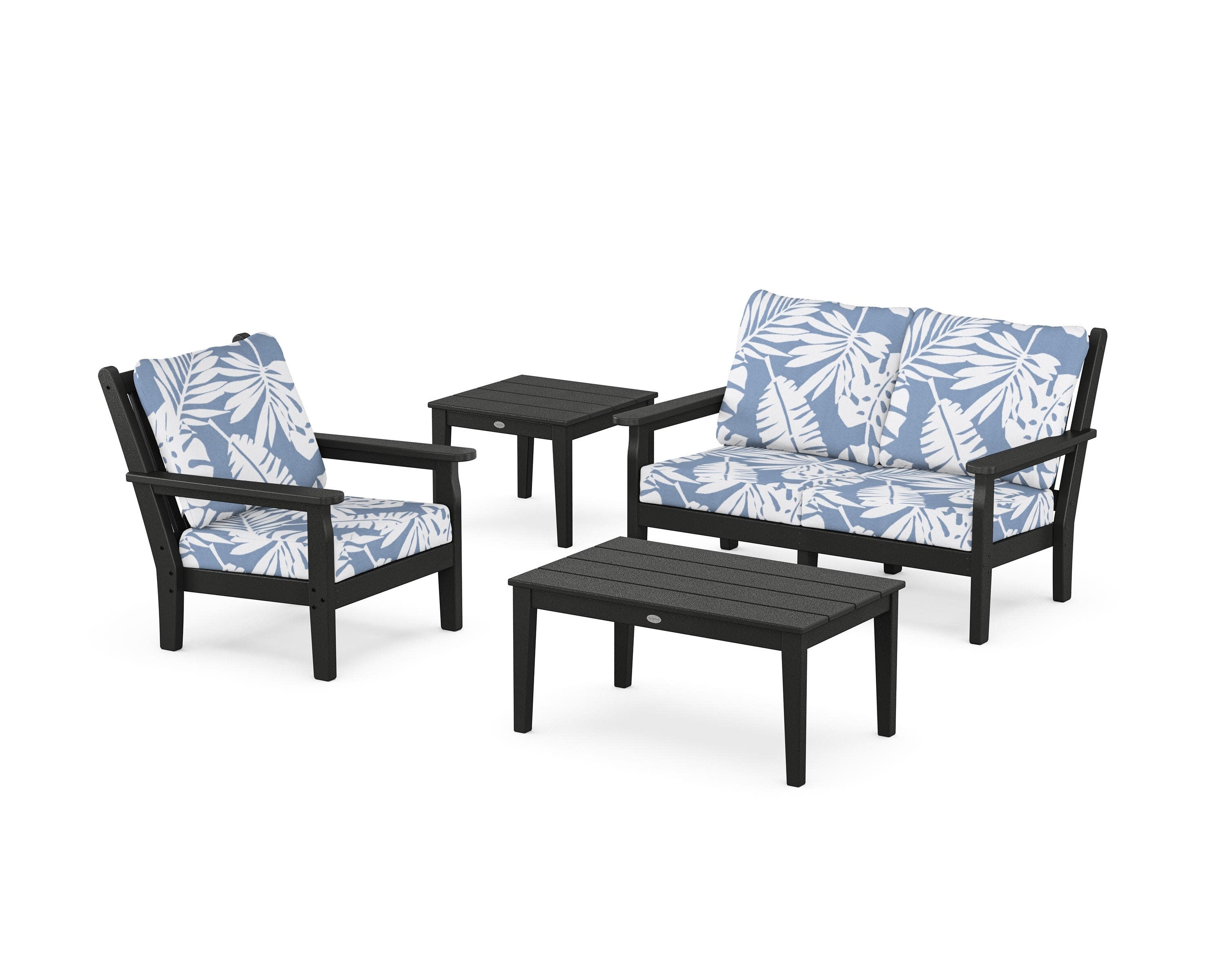 Chippendale 4-Piece Deep Seating Set in Black / Leaf Sky Blue