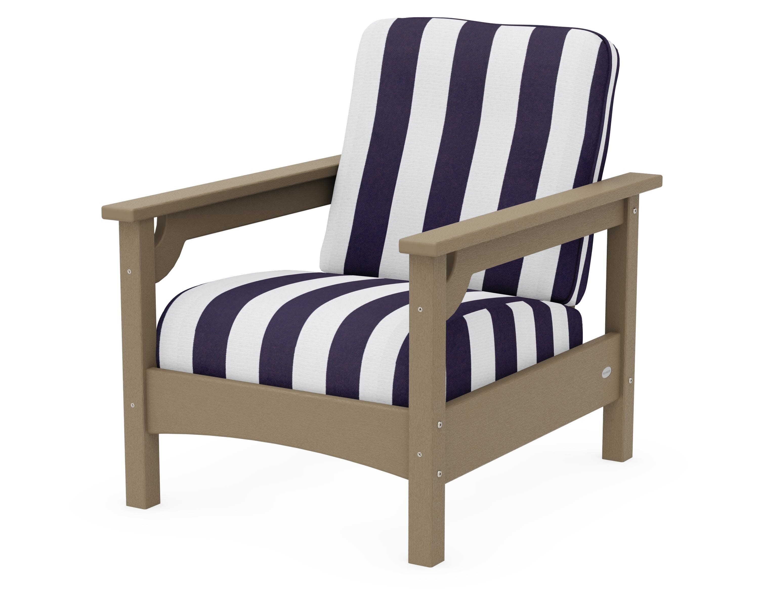 Club Chair in Vintage Sahara / Cabana Stripe Navy