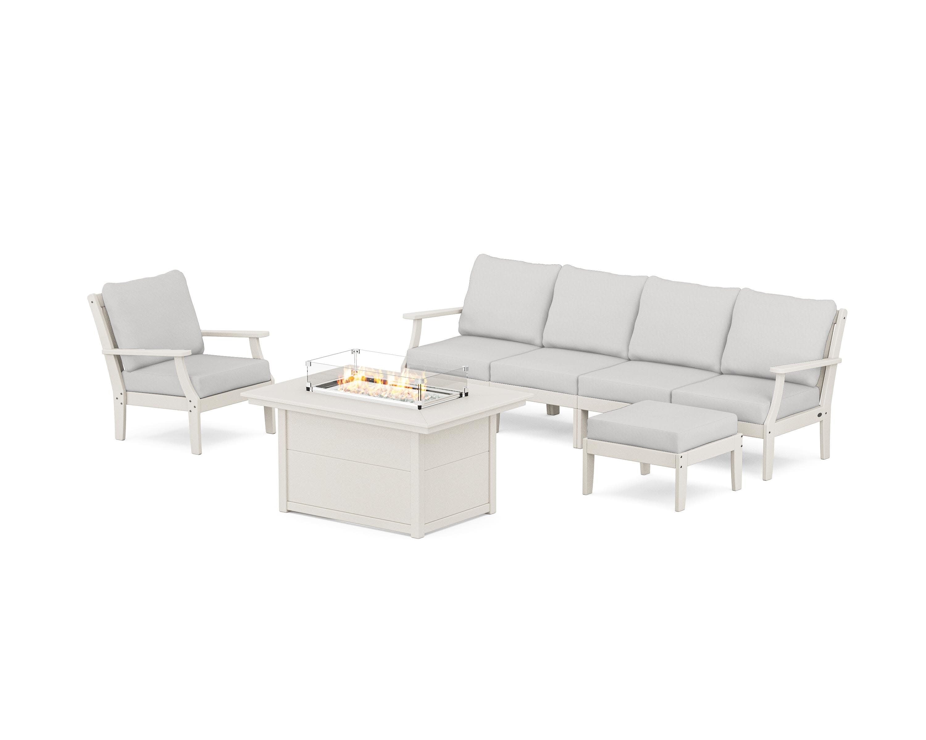 Braxton Sectional Lounge and Fire Pit Set in Sand / Diamond in the Rough