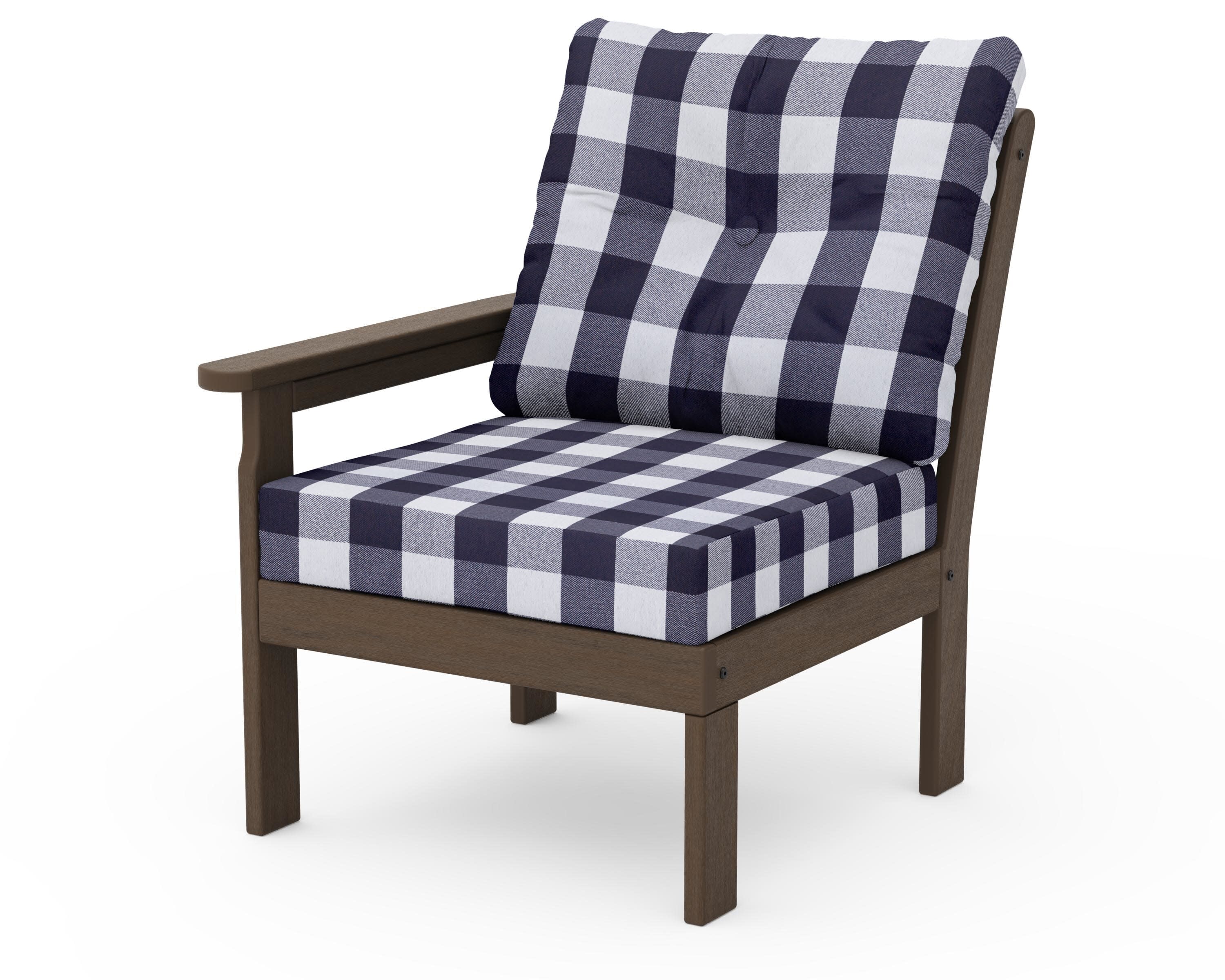 Vineyard Modular Left Arm Chair in Kona / Buffalo Plaid Navy