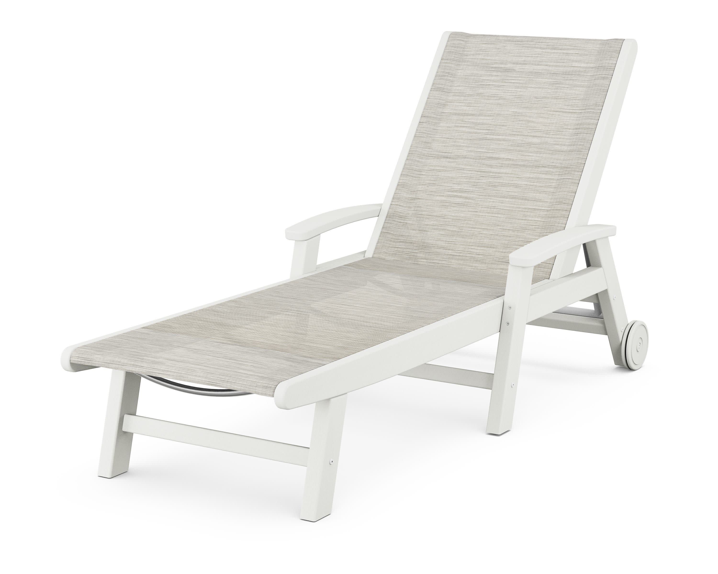 Coastal Chaise with Wheels in Vintage White / Birch Sling
