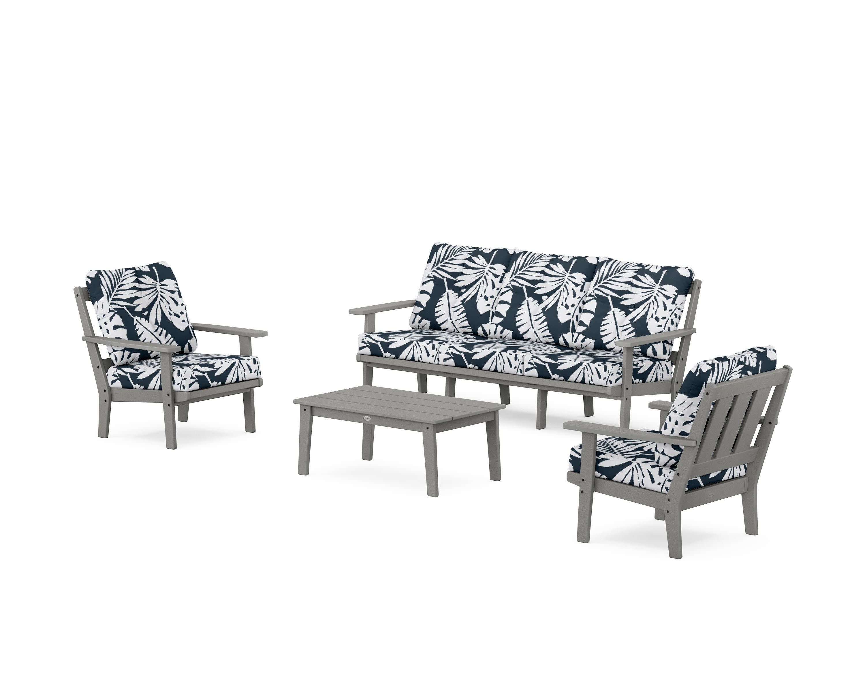 Oxford 4-Piece Deep Seating Set with Sofa in Slate Grey / Leaf Marine Indigo