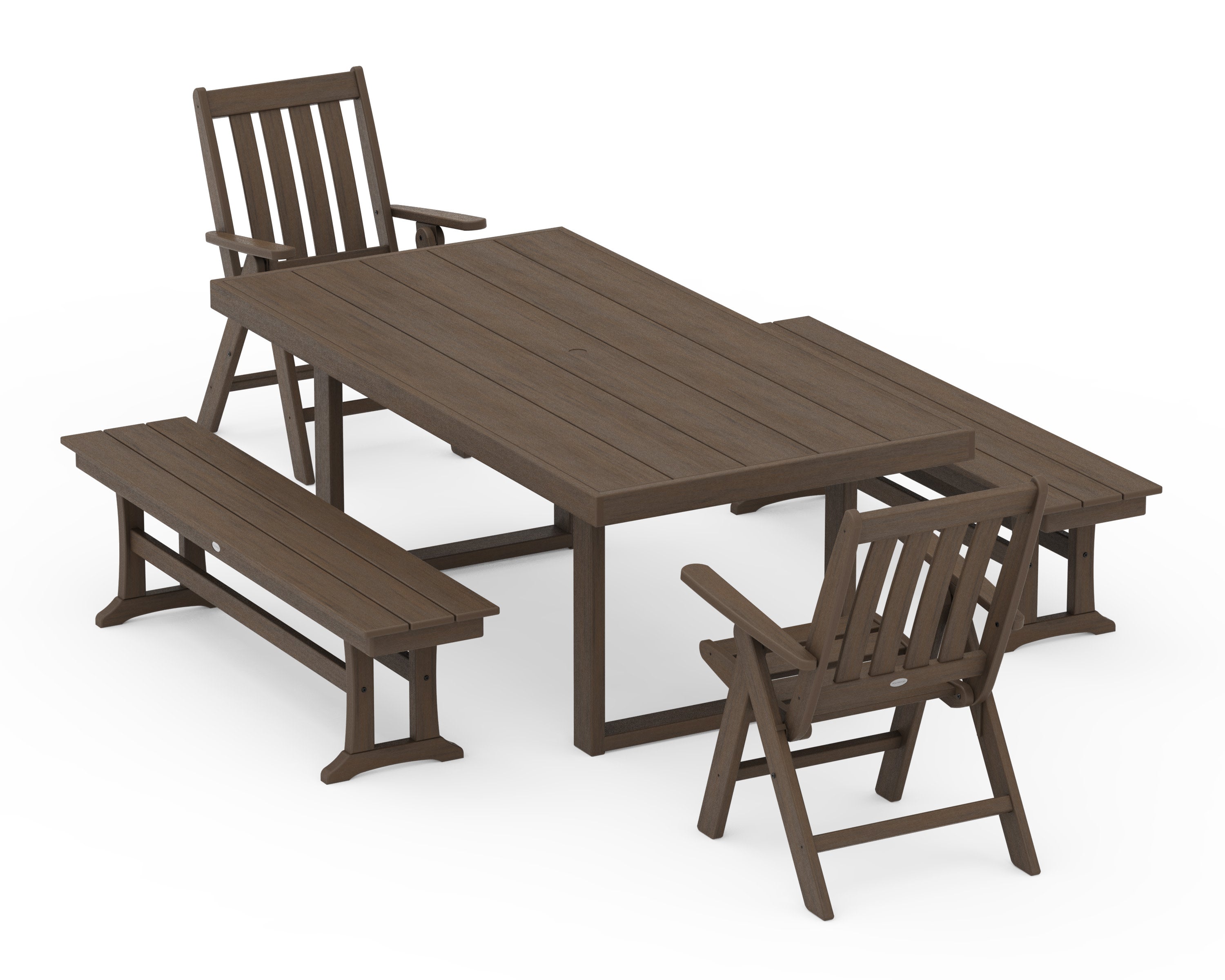 Vineyard Folding Chair 5-Piece Dining Set with Benches in Kona