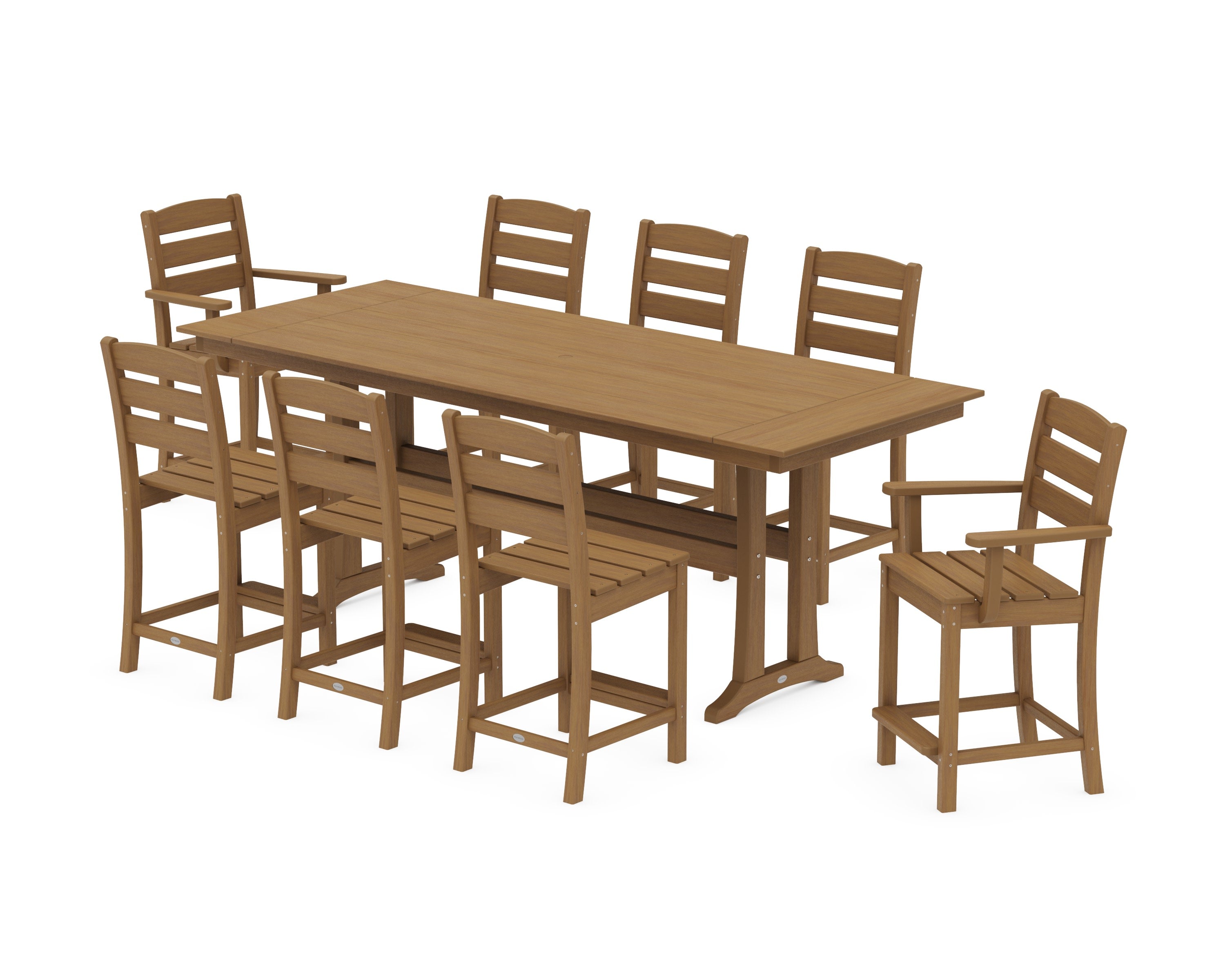Lakeside 9-Piece Farmhouse Counter Set with Trestle Legs in Natural