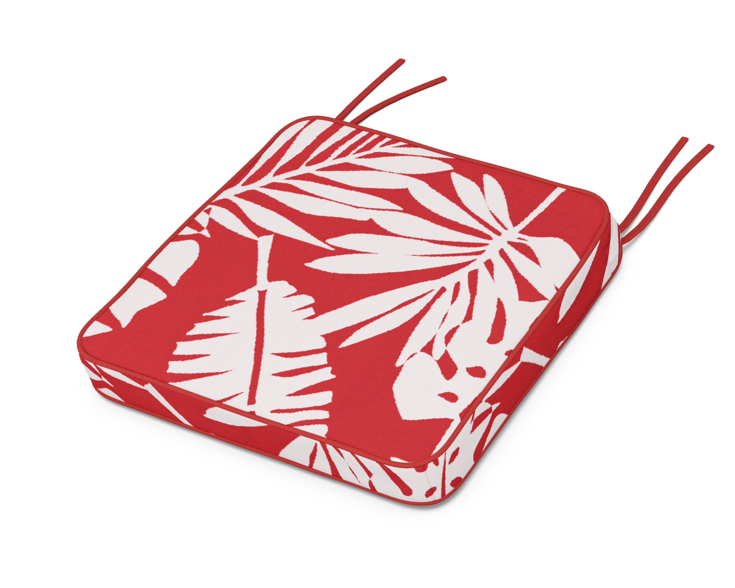 Chinoiserie Side Chair Seat Cushion in Leaf Crimson