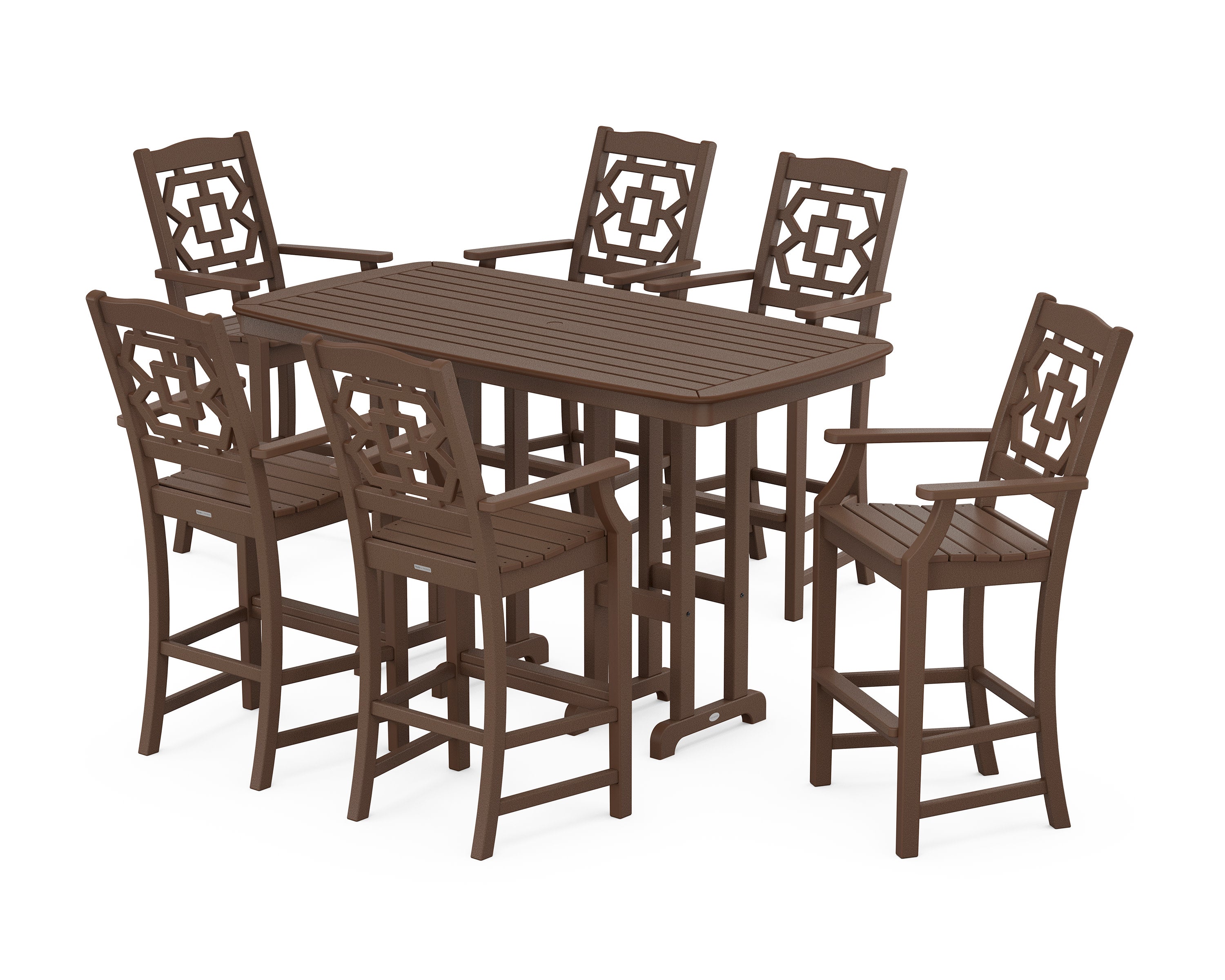 Chinoiserie Arm Chair 7-Piece Bar Set in Mahogany