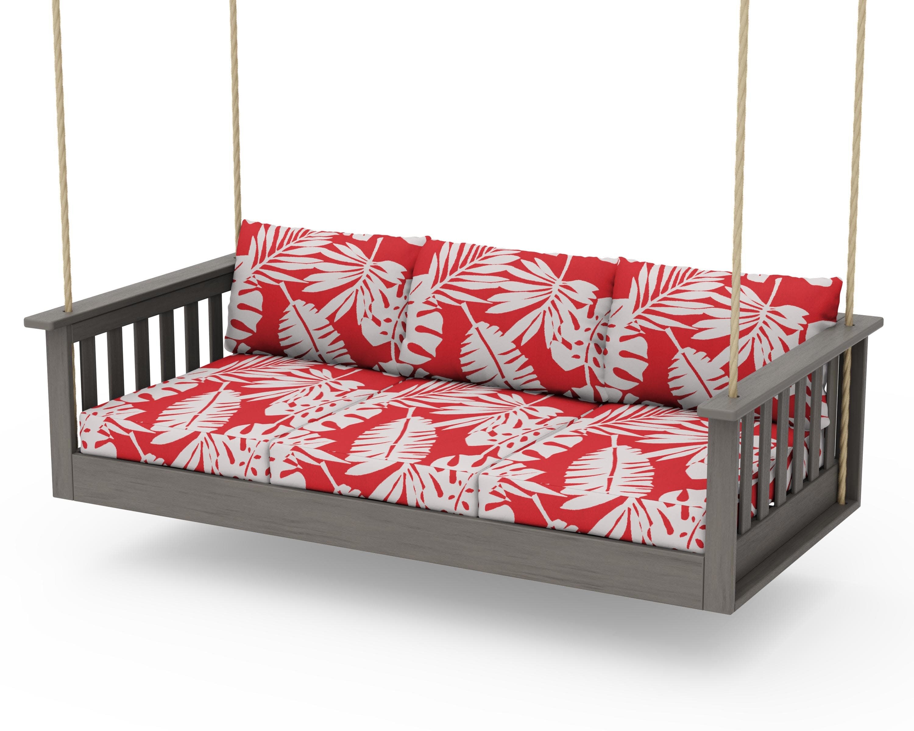 Vineyard Daybed Swing in Driftwood / Leaf Crimson