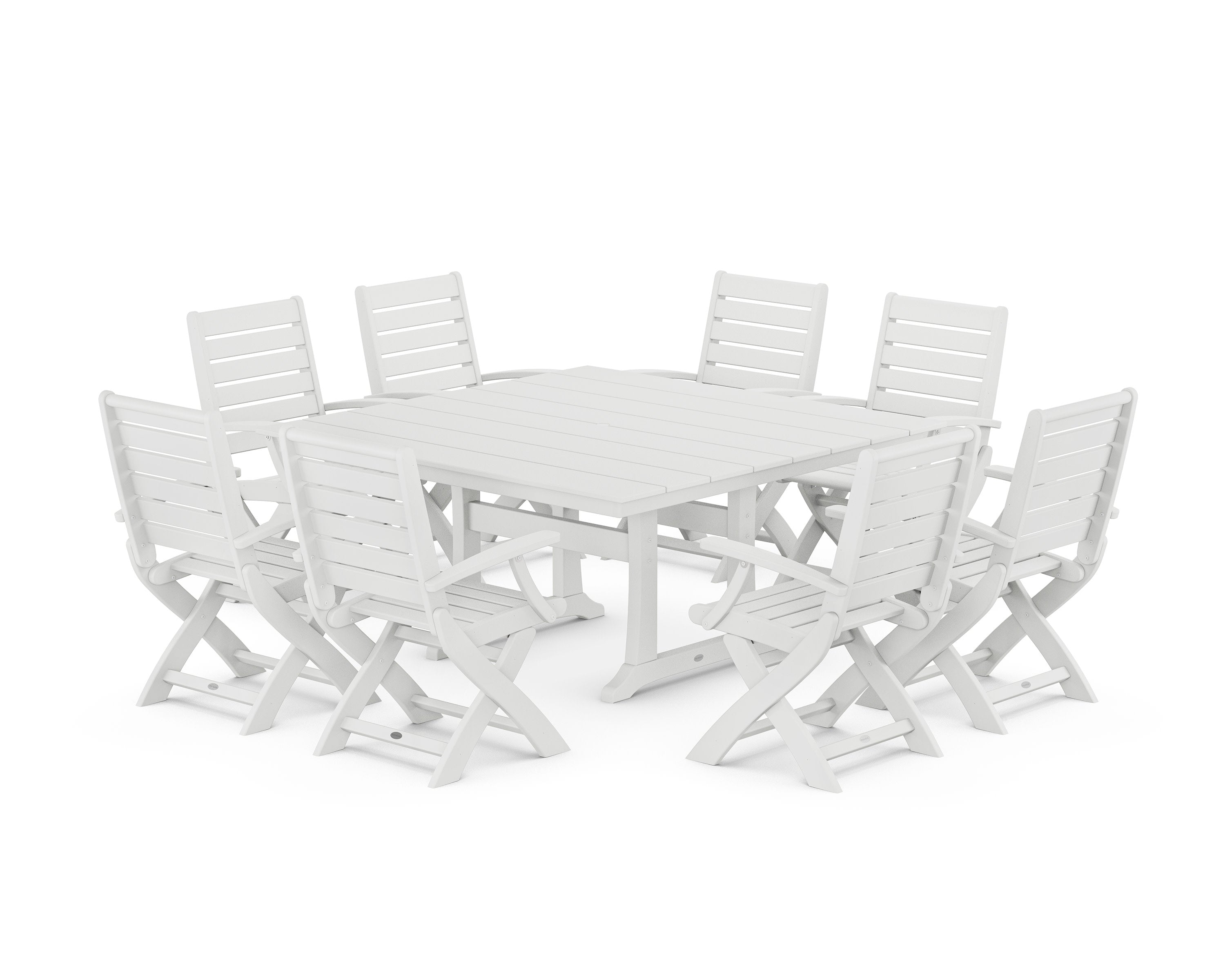 Signature Folding Chair 9-Piece Square Farmhouse Dining Set with Trestle Legs in White