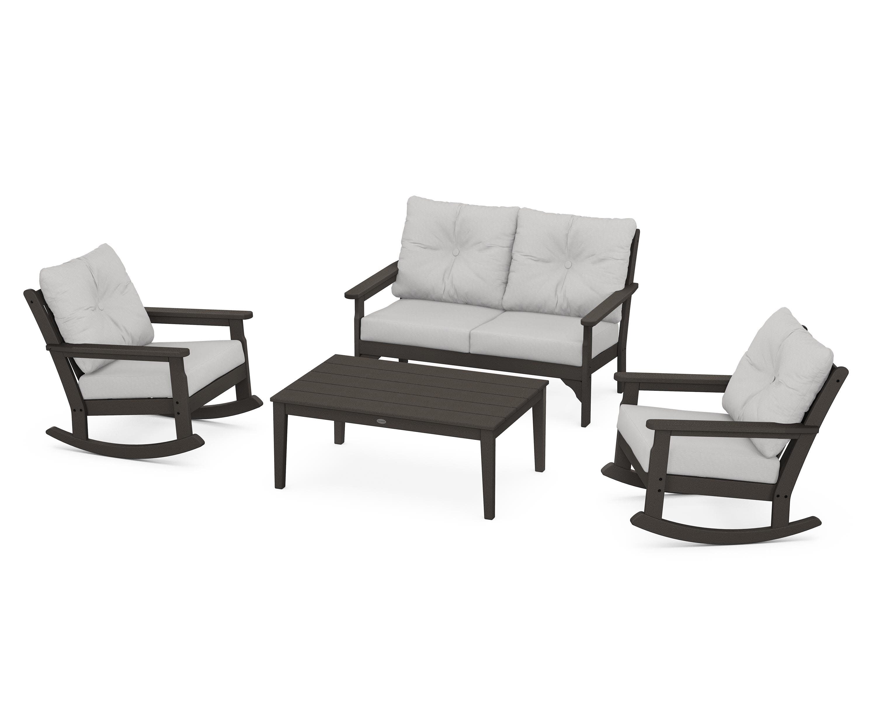 Vineyard 4-Piece Deep Seating Rocking Chair Set in Vintage Coffee / Diamond in the Rough
