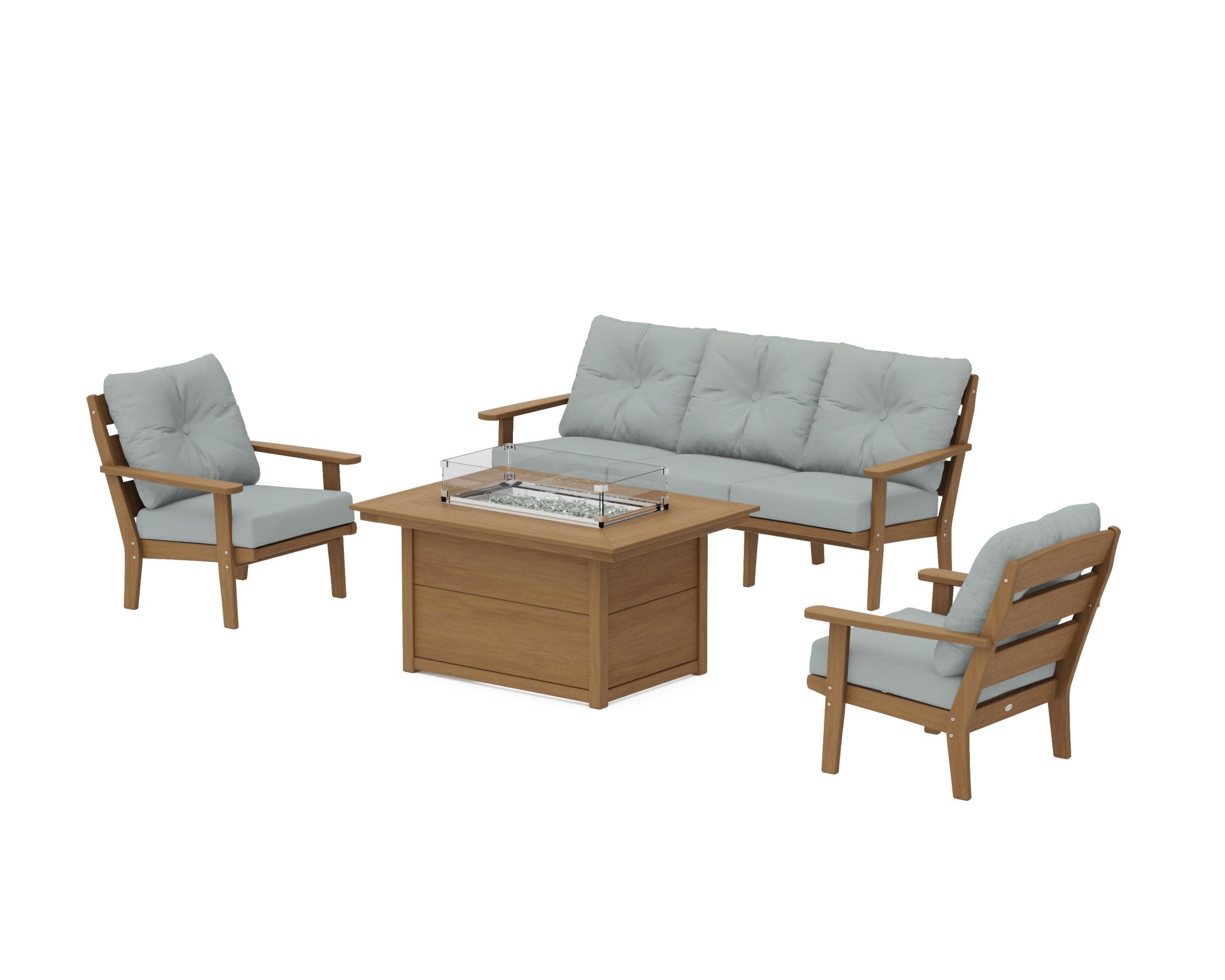 Lakeside Deep Seating Fire Pit Table Set in Natural / Spa