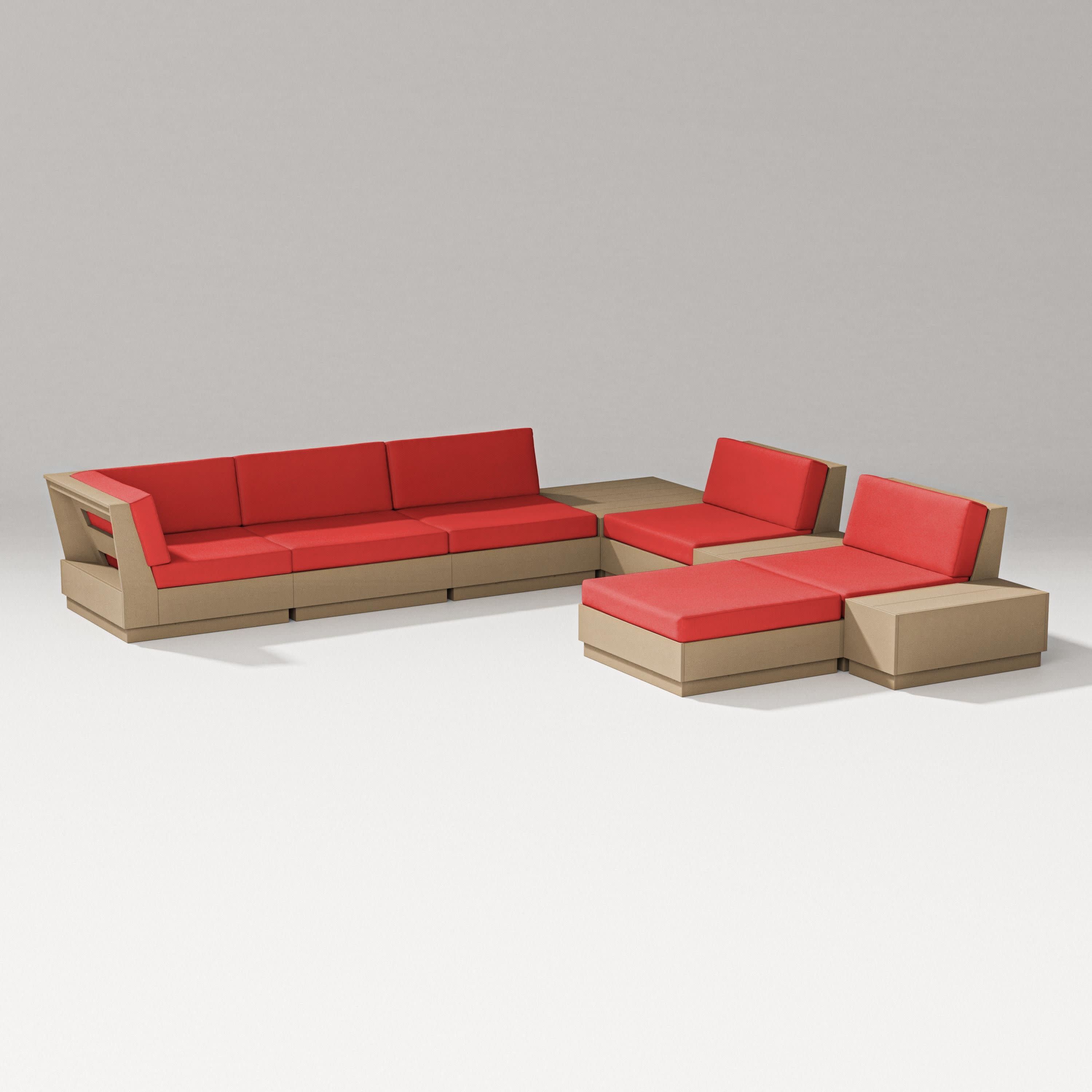Elevate 9-Piece Conversation Sectional in Vintage Sahara / Crimson Linen