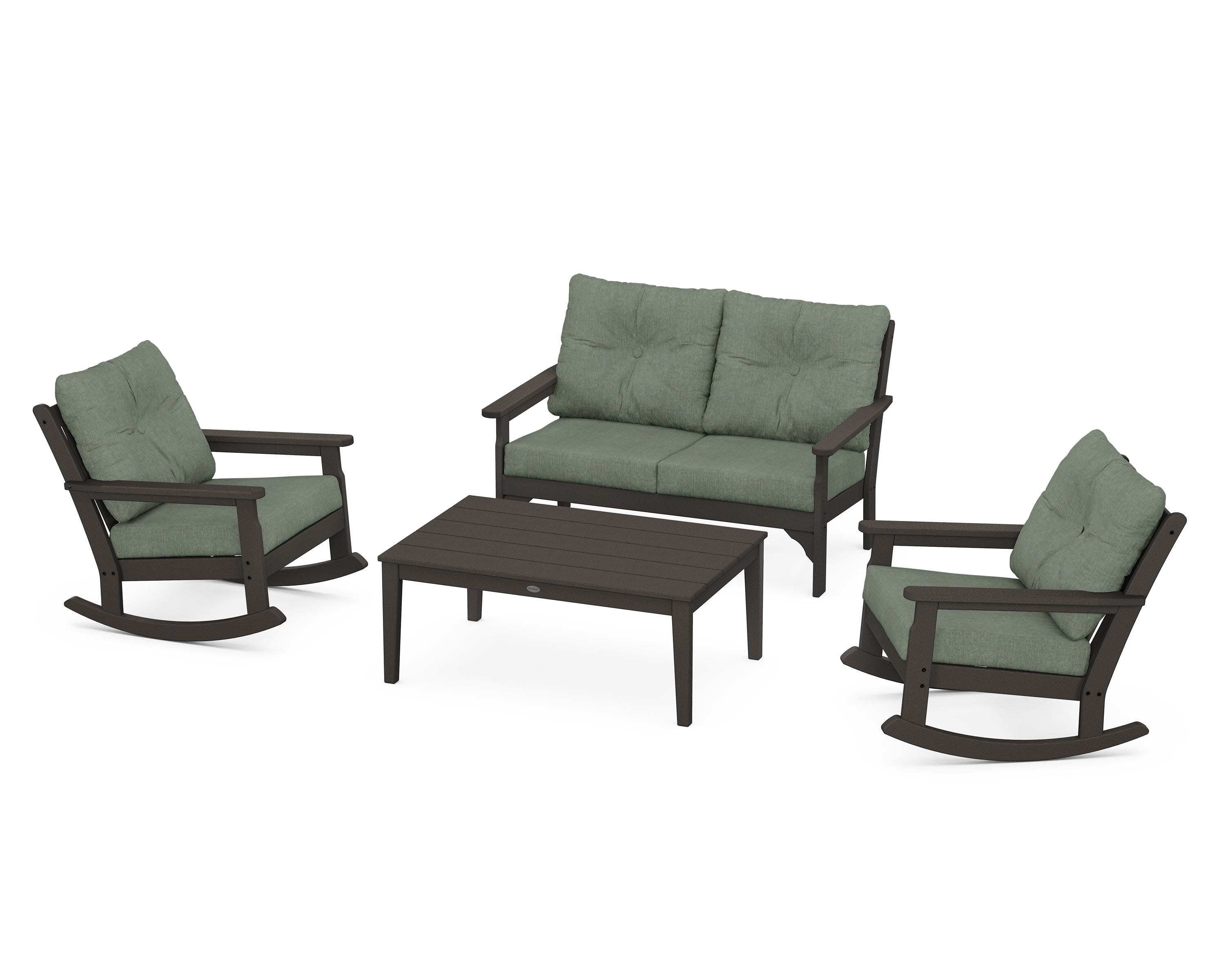 Vineyard 4-Piece Deep Seating Rocking Chair Set in Vintage Coffee / Cast Sage