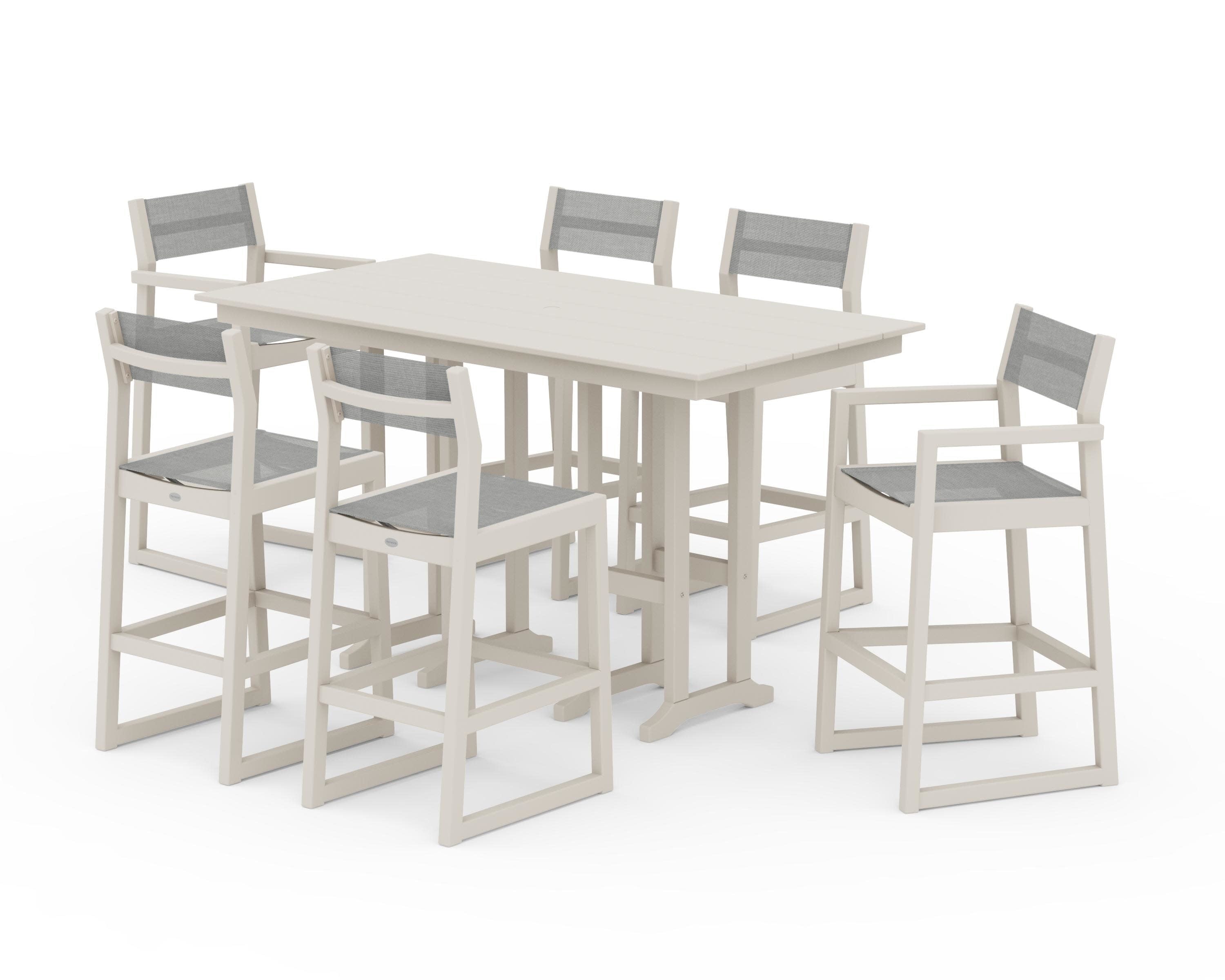 EDGE Sling 7-Piece Farmhouse Bar Set in Sand / Metallic Sling