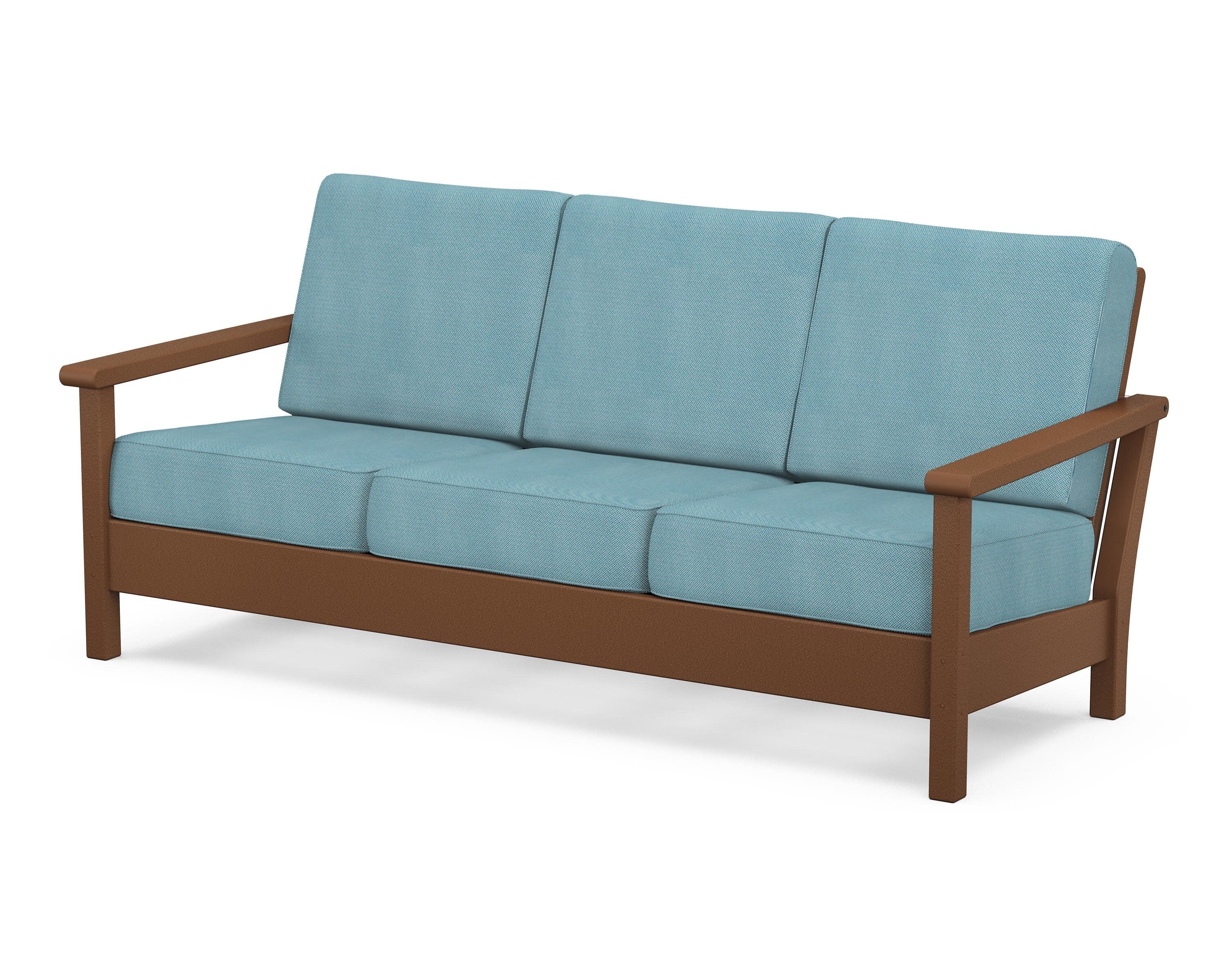 Harbour Deep Seating Sofa in Teak / Lattice Sky Blue