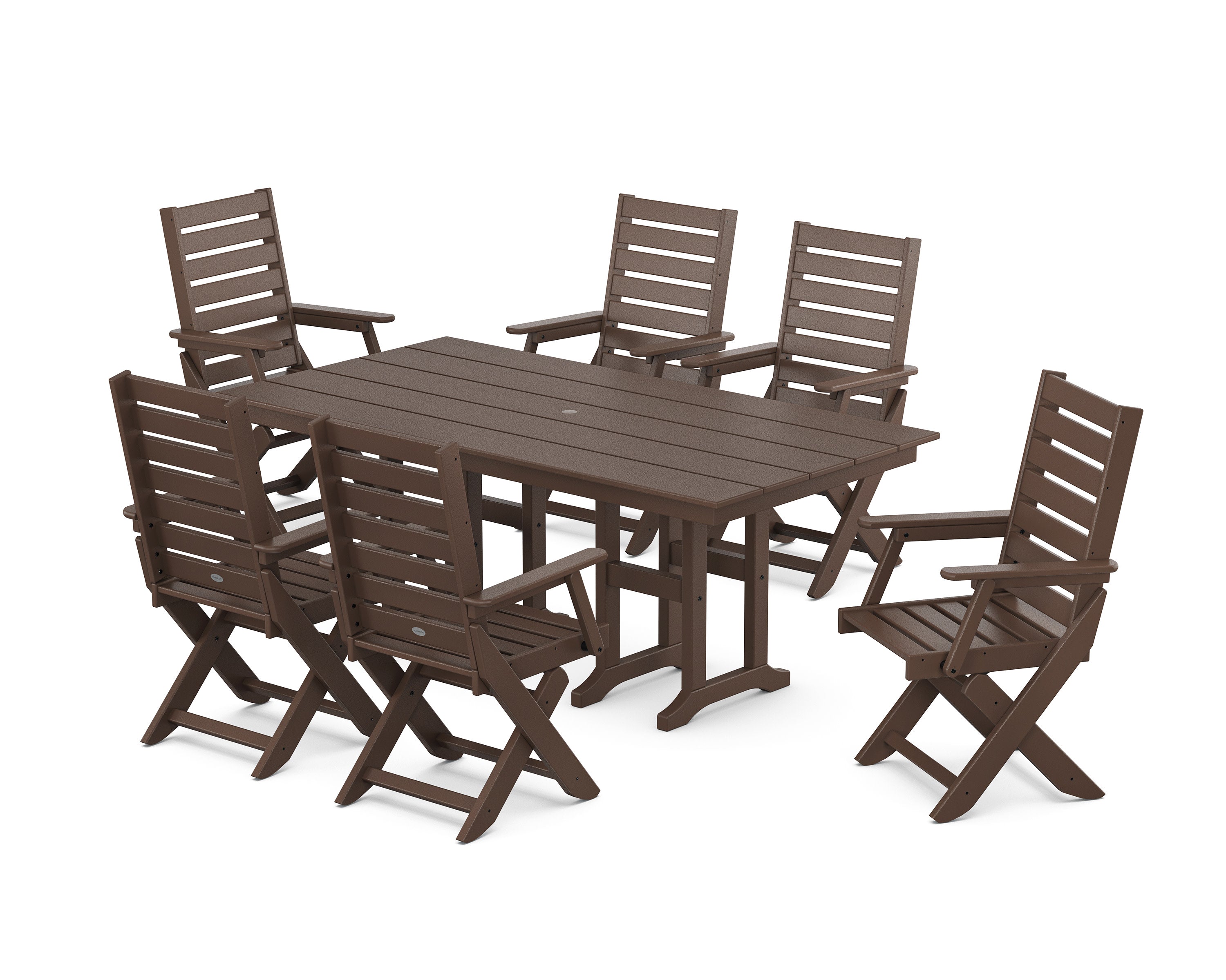 Captain Folding Chair 7-Piece Farmhouse Dining Set in Mahogany