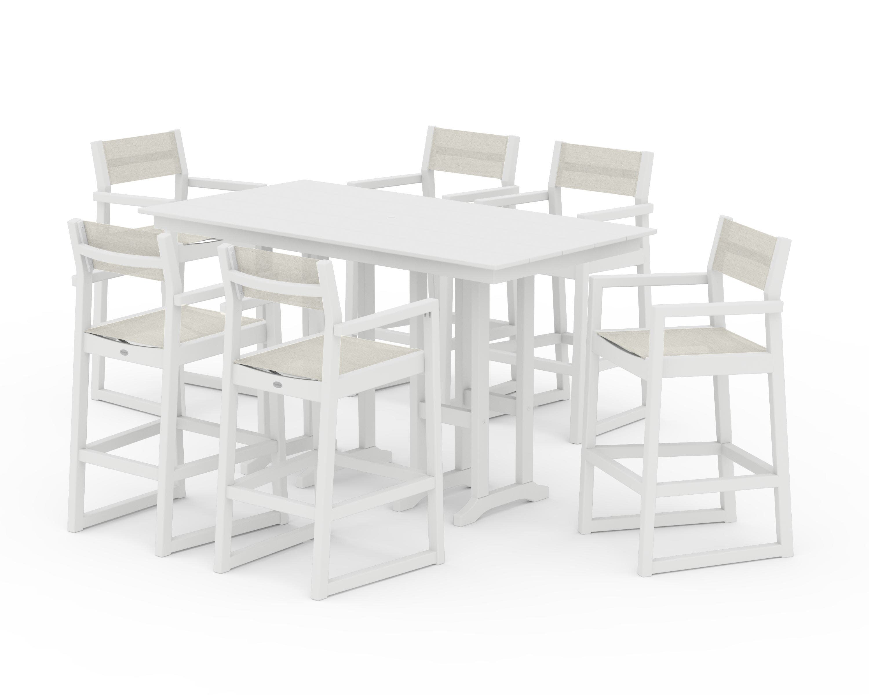 EDGE Sling Arm Chair 7-Piece Farmhouse Bar Set in White / Parchment Sling