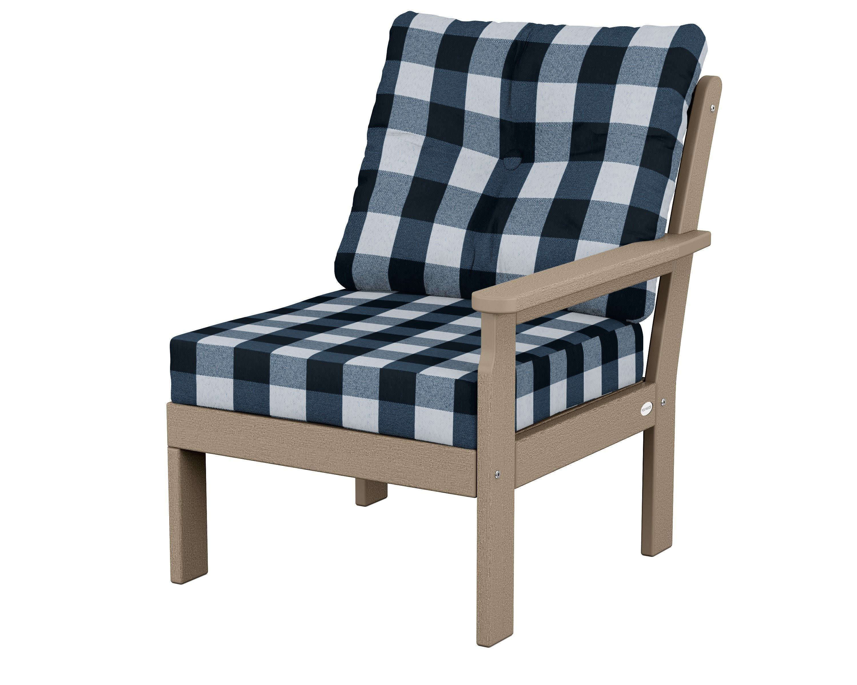 Vineyard Modular Right Arm Chair in Vintage Sahara / Buffalo Plaid Marine Indigo