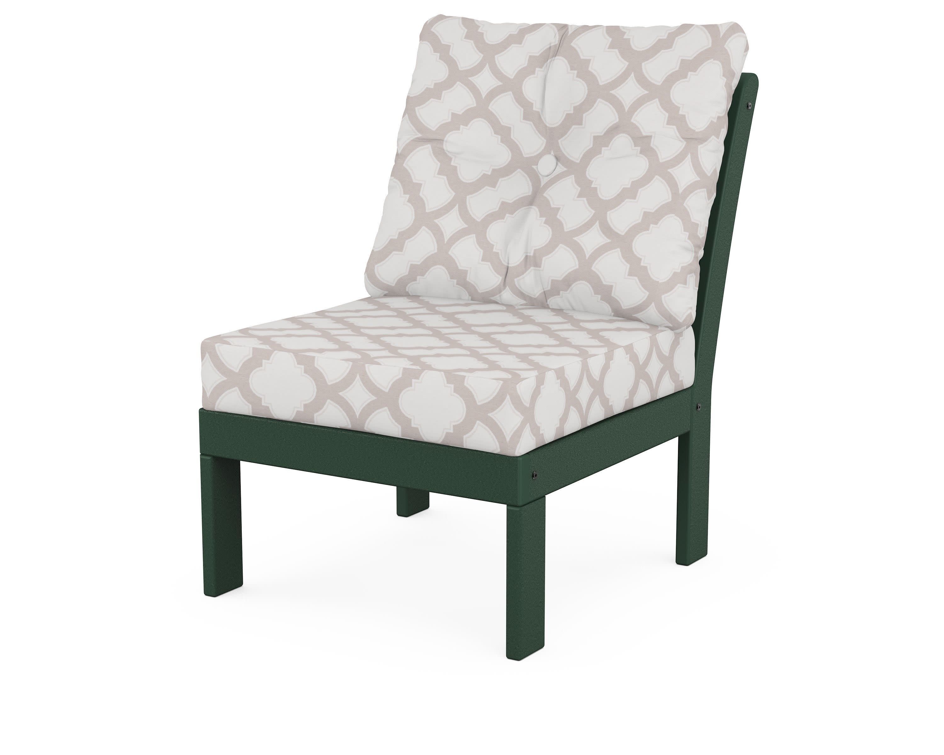 Vineyard Modular Armless Chair in Green / Trellis Dune Burlap