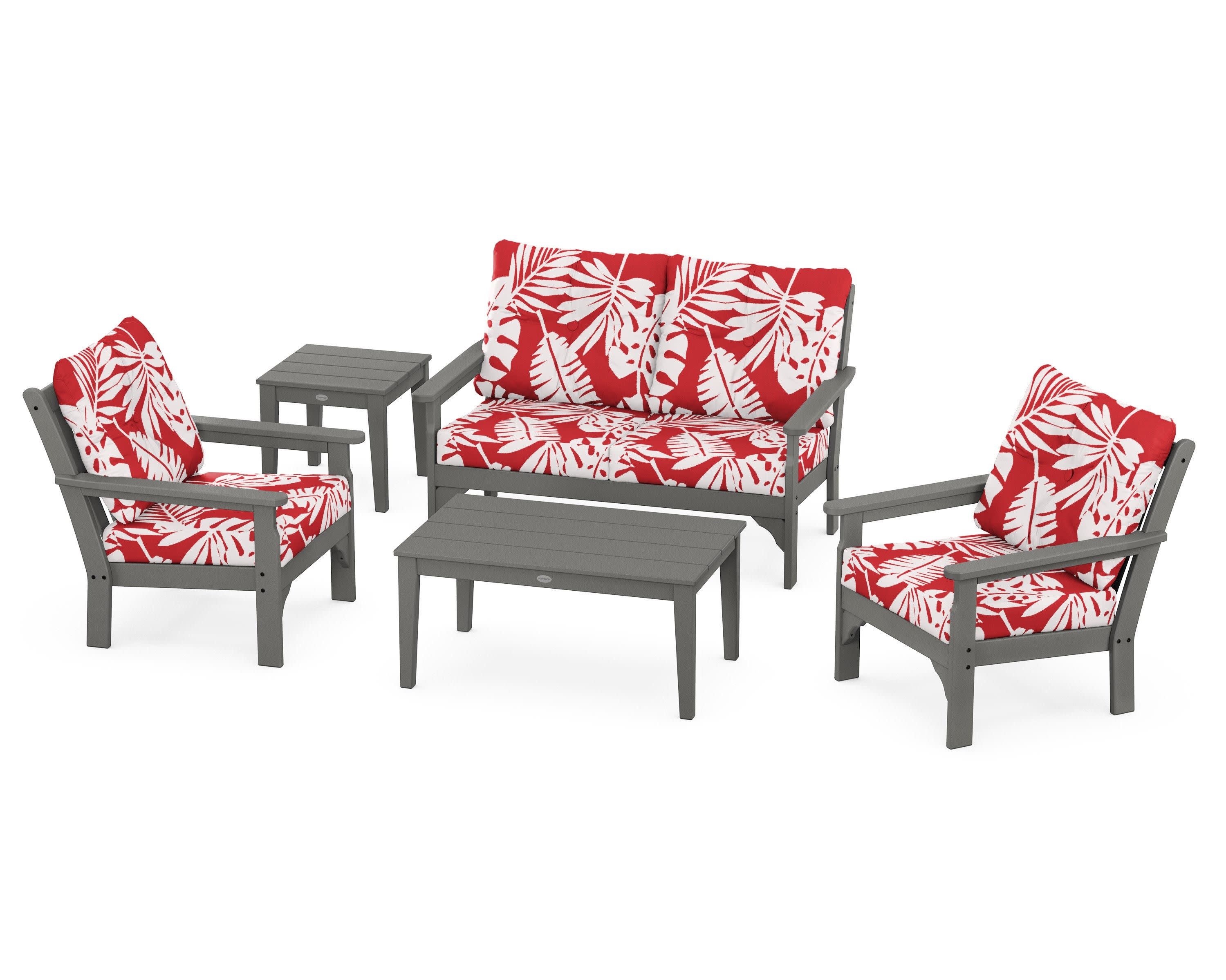 Vineyard 5-Piece Deep Seating Set in Slate Grey / Leaf Crimson