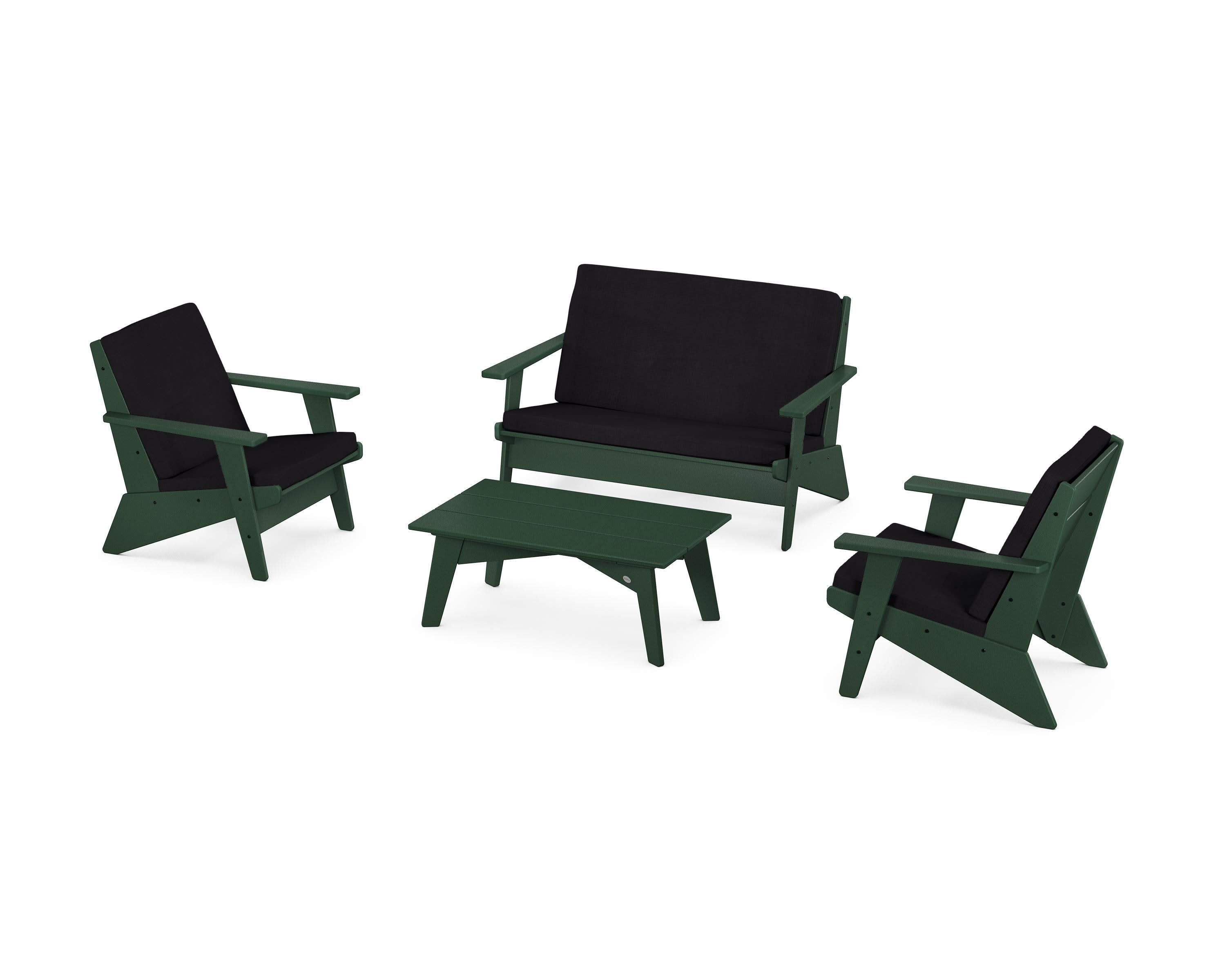 Riviera Modern Lounge 4-Piece Set in Green / Midnight Linen