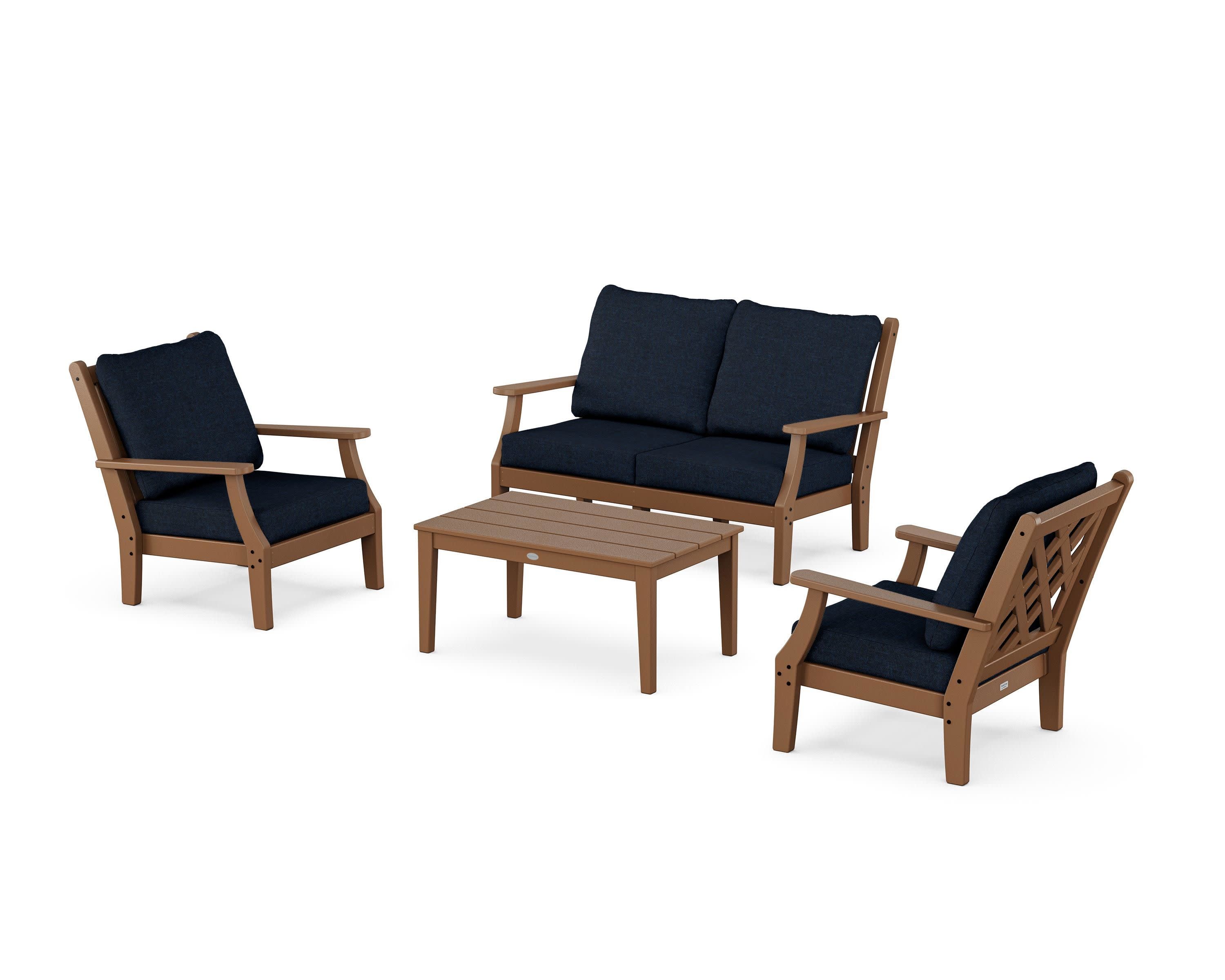 Wovendale 4-Piece Deep Seating Set with Loveseat in Teak / Marine Indigo