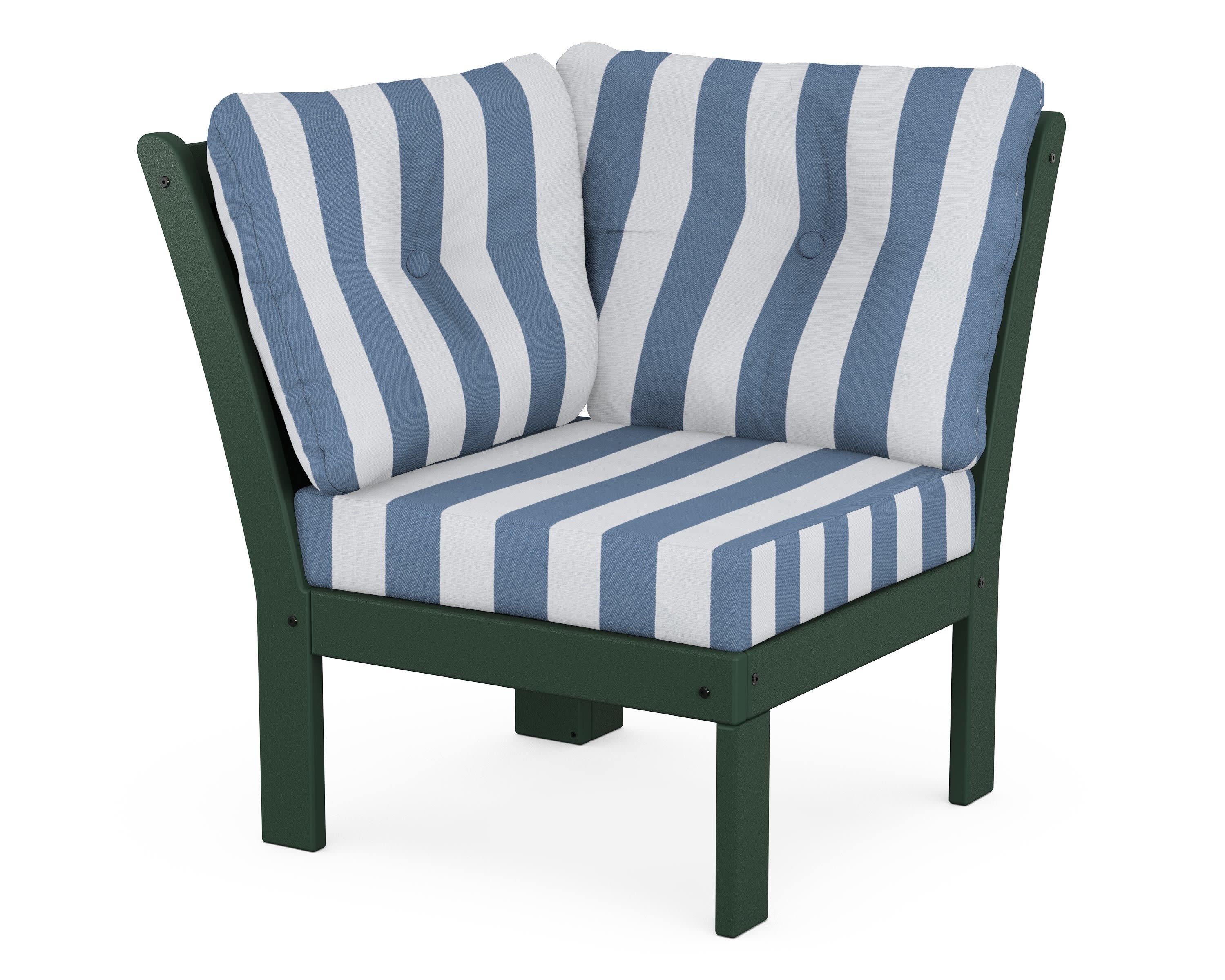 Vineyard Modular Corner Chair in Green / Cabana Stripe Sky Blue