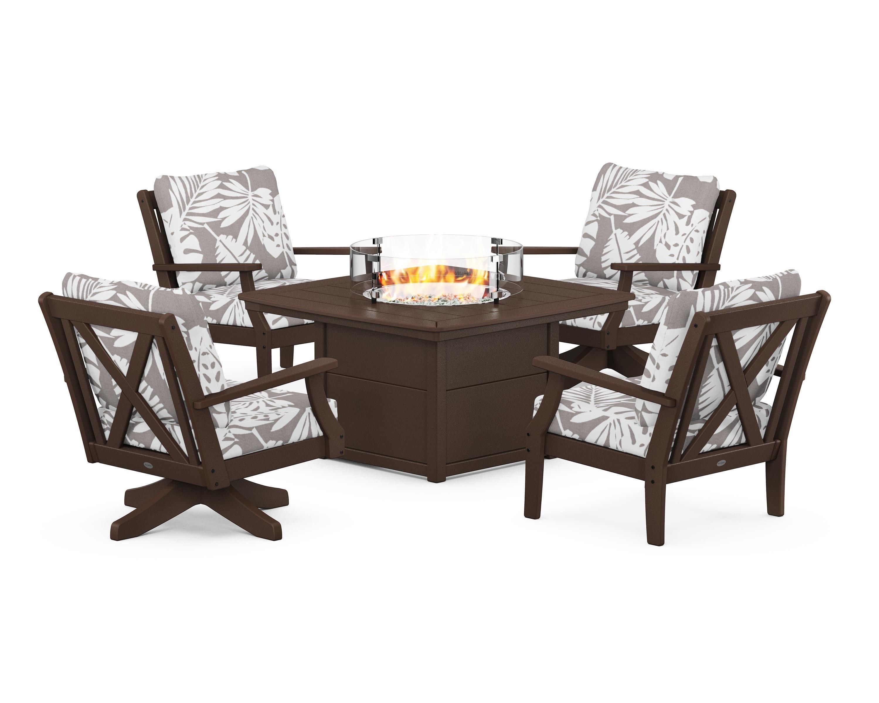 Braxton 5-Piece Deep Seating Set with Fire Table in Mahogany / Leaf Grey Mist
