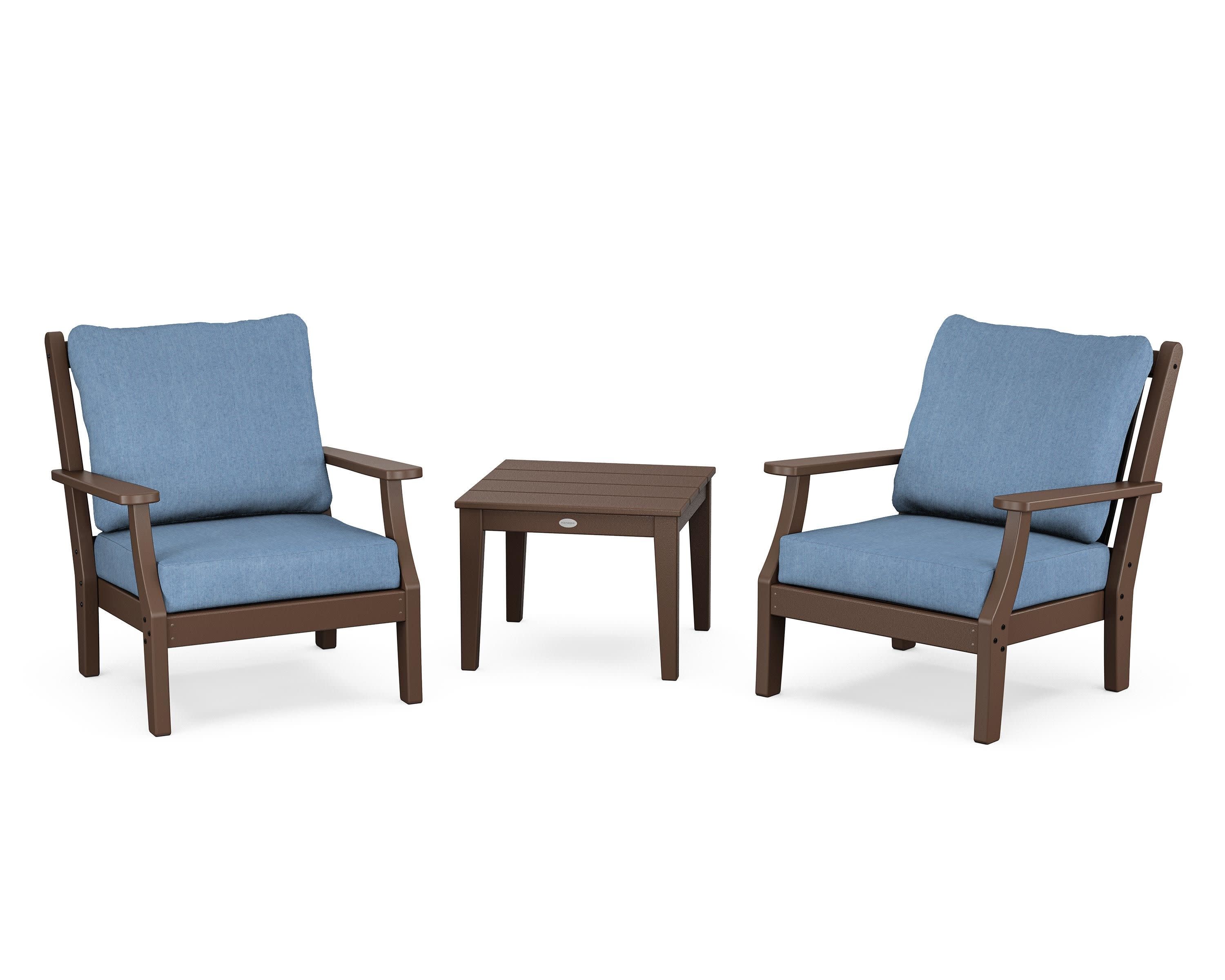 Wovendale 3-Piece Deep Seating Set in Mahogany / Sky Blue