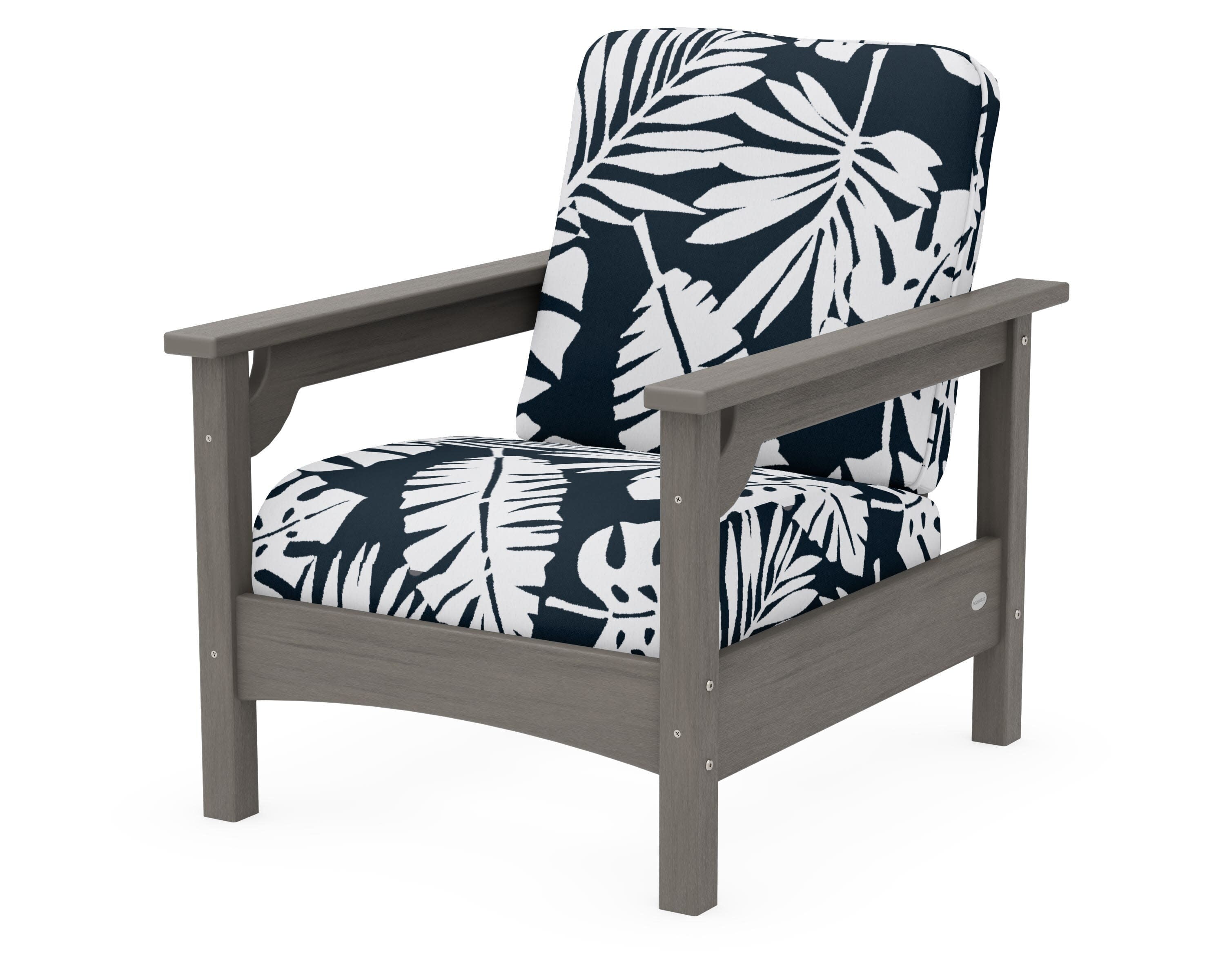 Club Chair in Driftwood / Leaf Marine Indigo