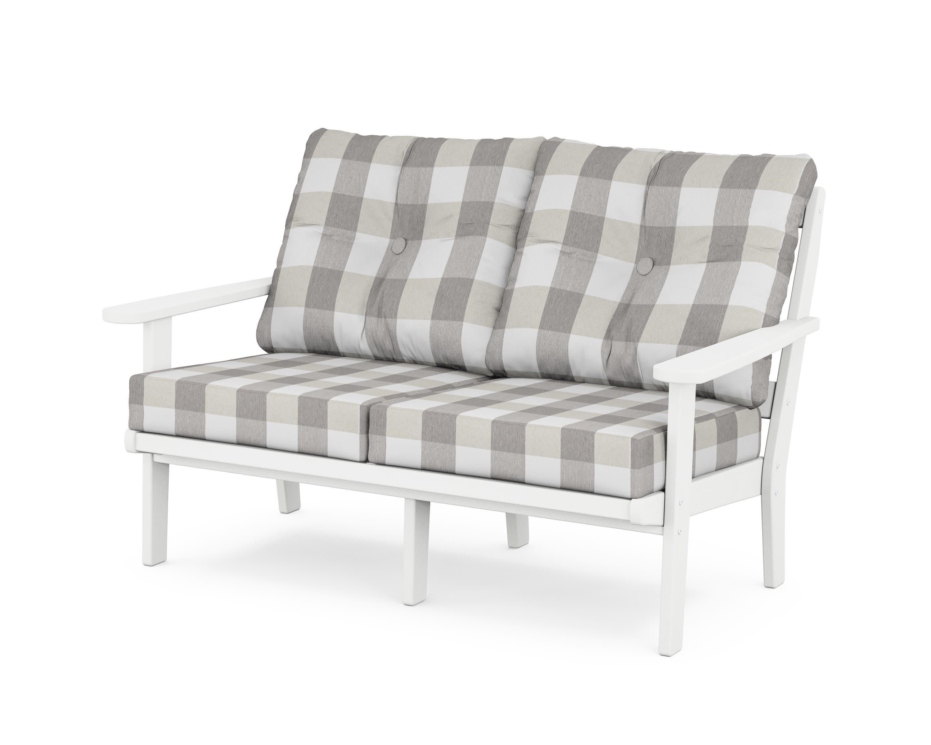 Mission Deep SeatingLoveseat in White / Buffalo Plaid Grey Mist