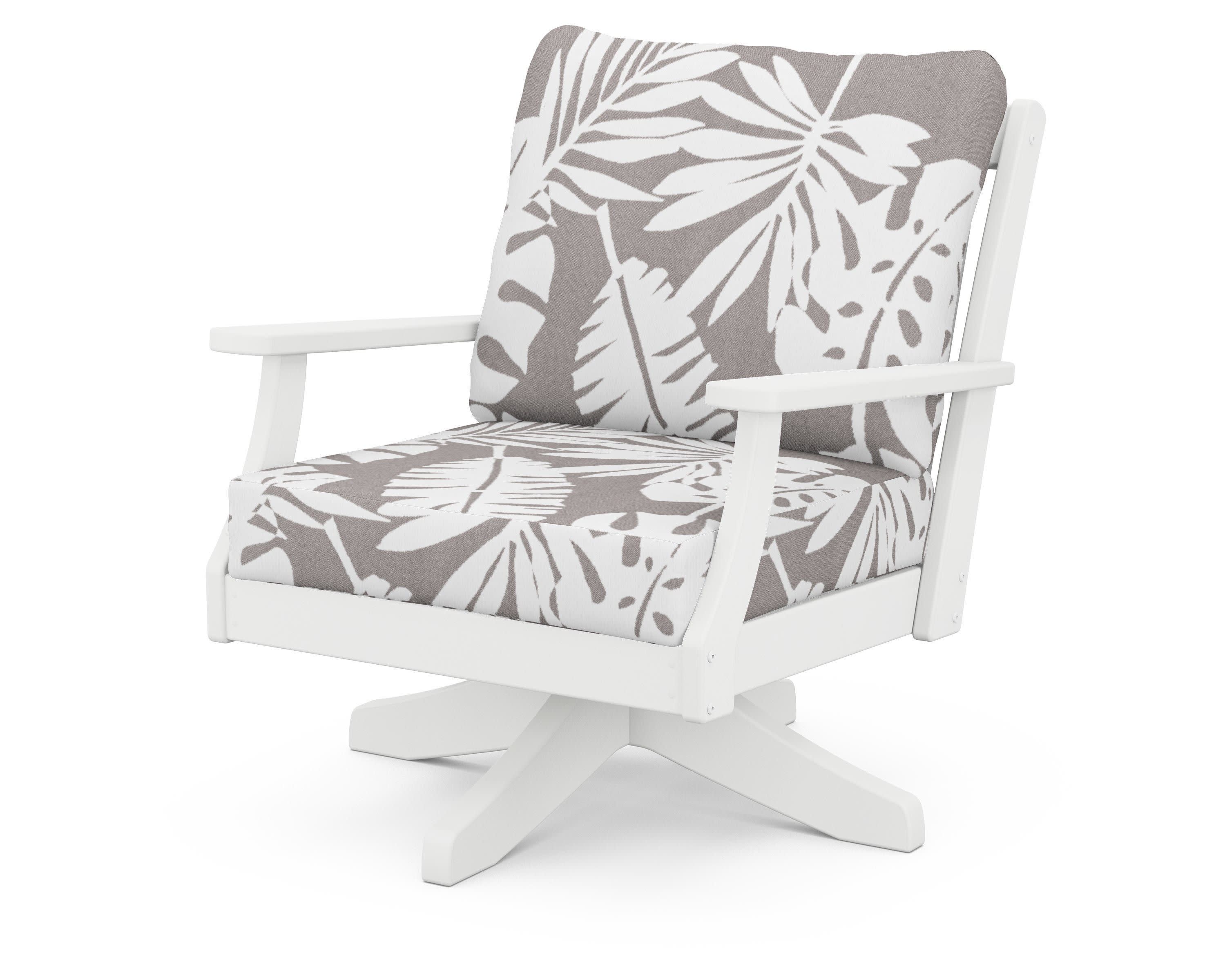 Braxton Deep Seating Swivel Chair in White / Leaf Grey Mist
