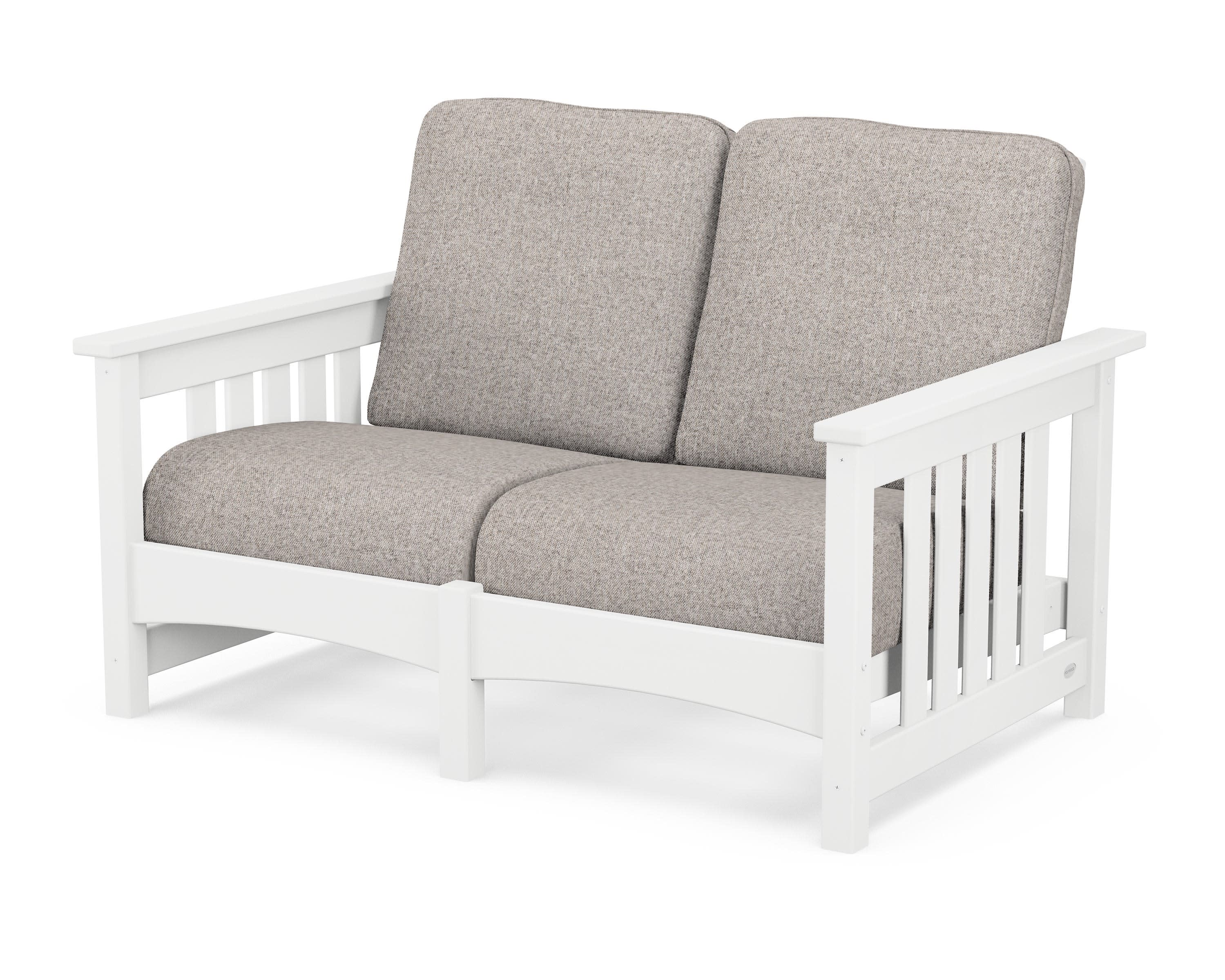 Club Mission Loveseat in White / Weathered Tweed