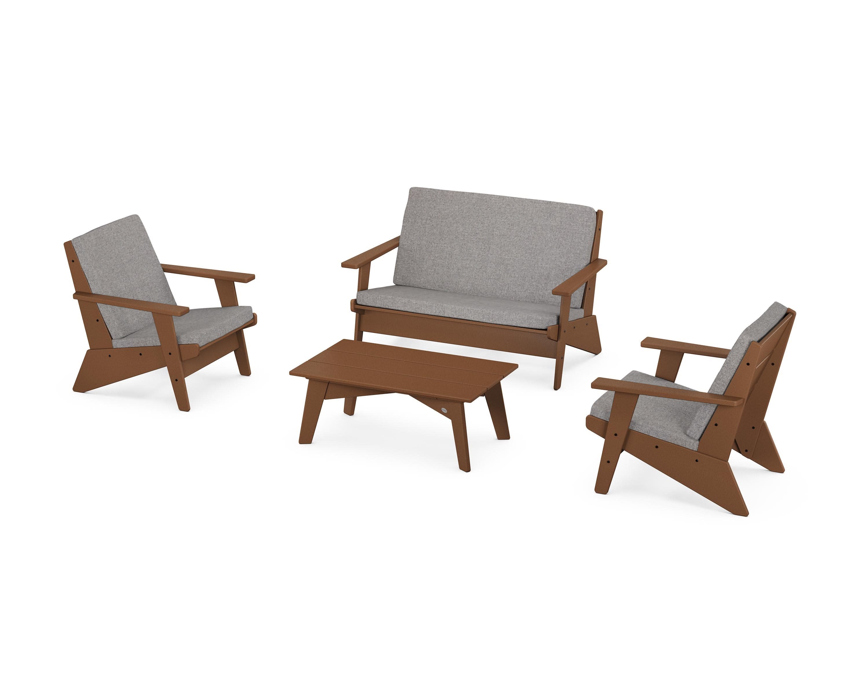 Riviera Modern Lounge 4-Piece Set in Teak / Grey Mist
