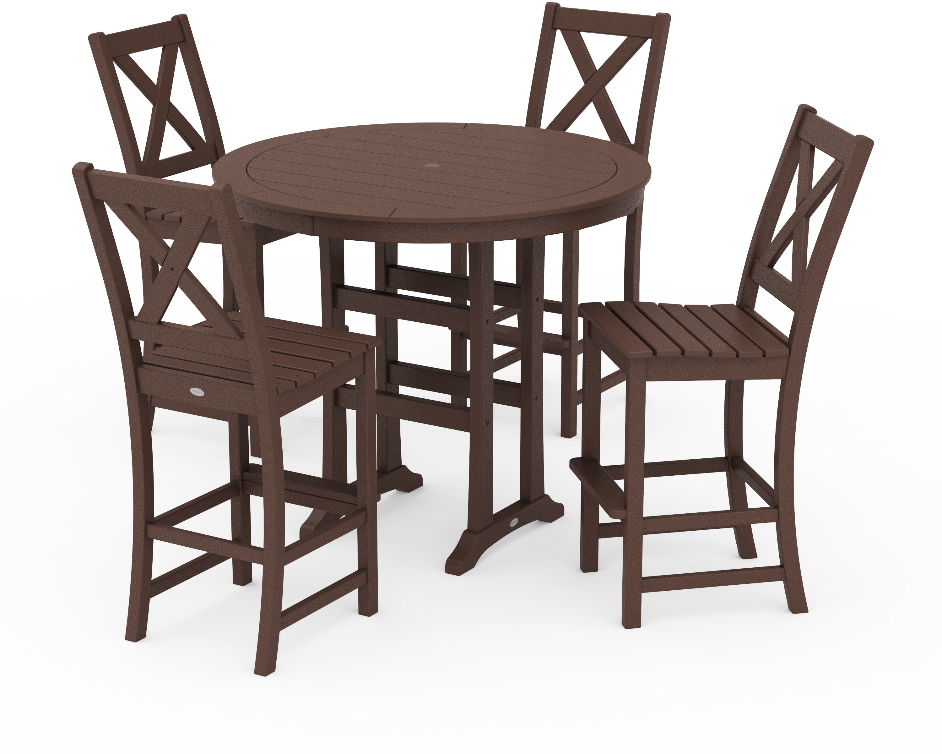 Braxton 5-Piece Nautical Trestle Arm Chair Bar Set in Mahogany