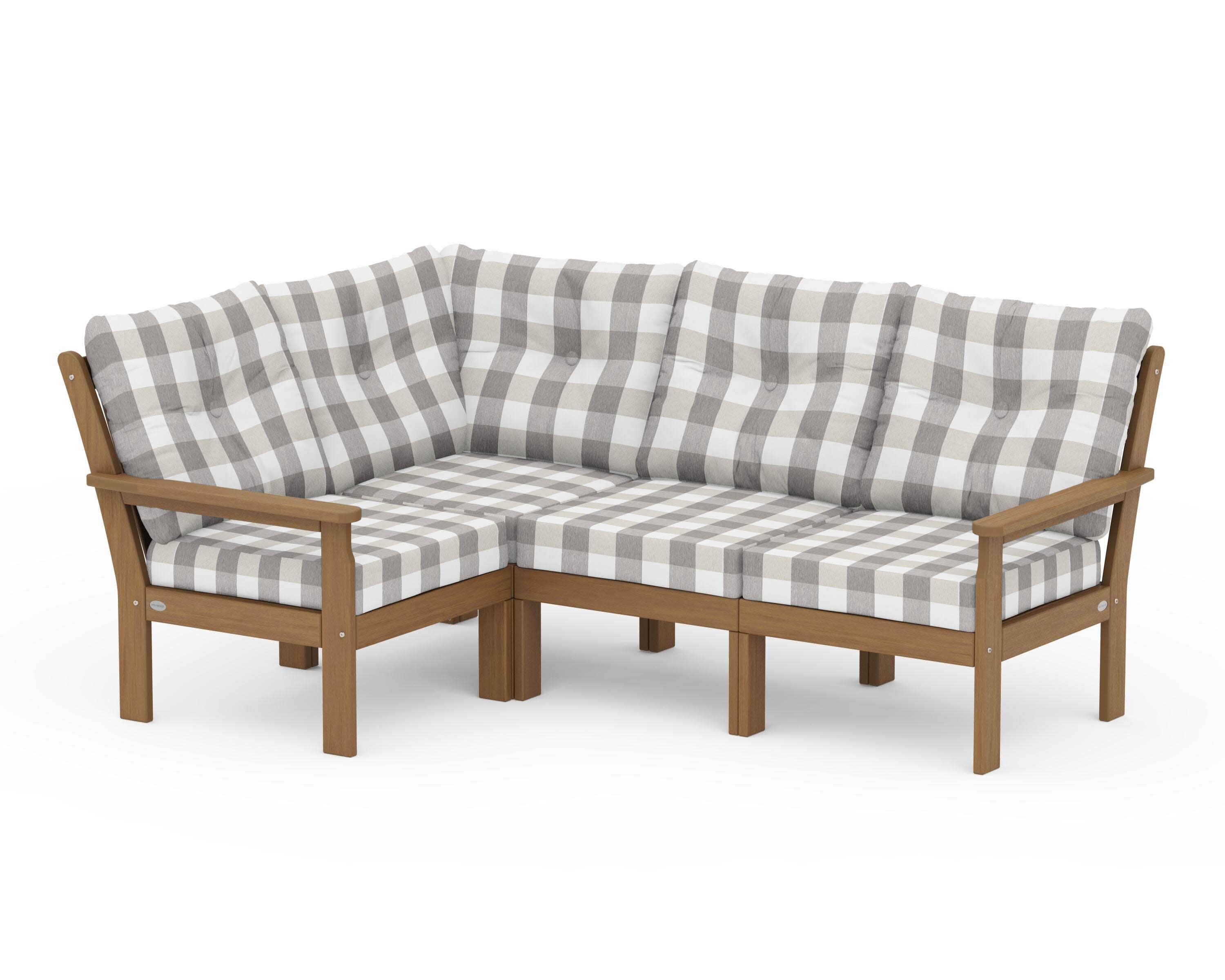 Vineyard 4-Piece Sectional in Natural / Buffalo Plaid Grey Mist