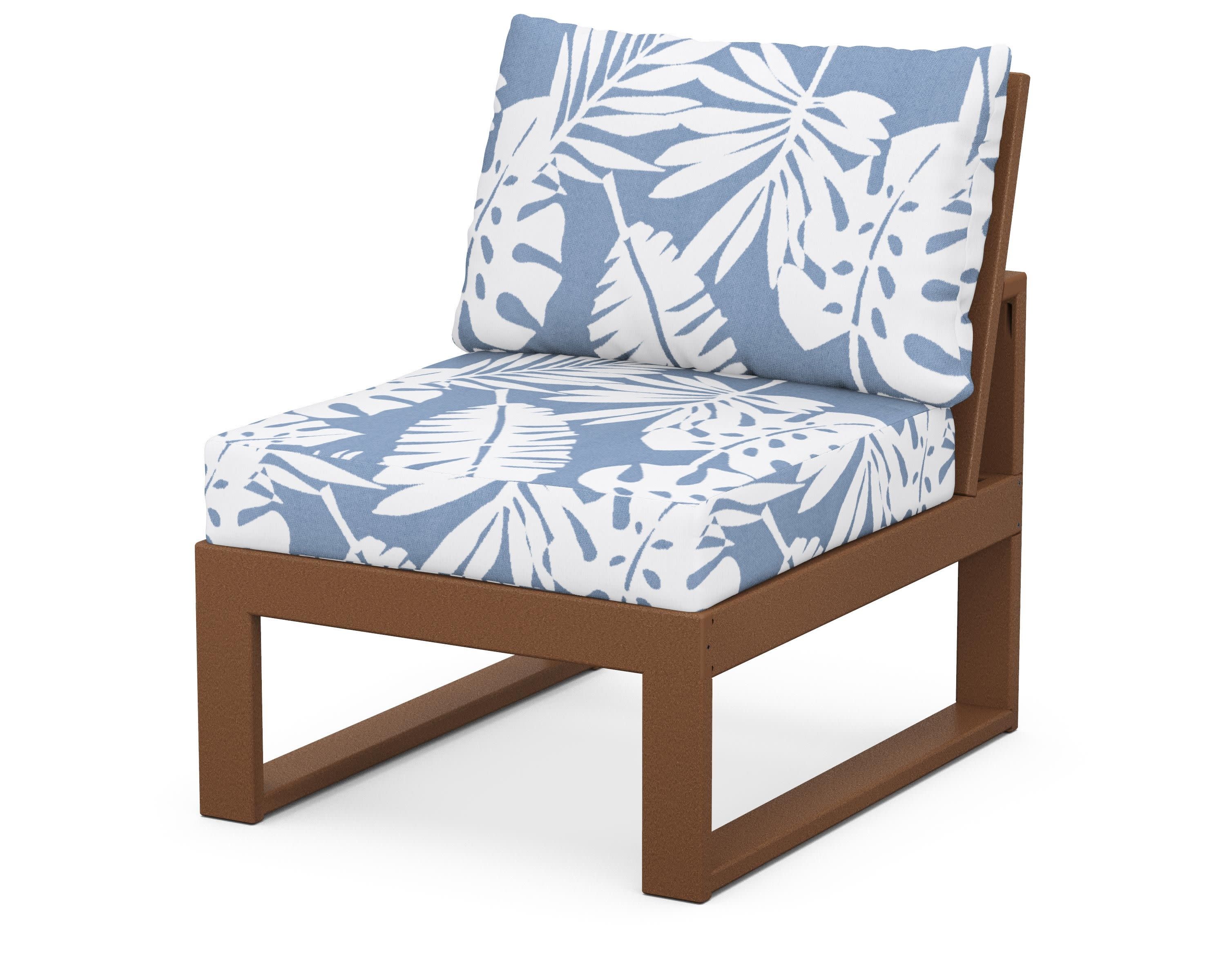 Modular Armless Chair in Teak / Leaf Sky Blue