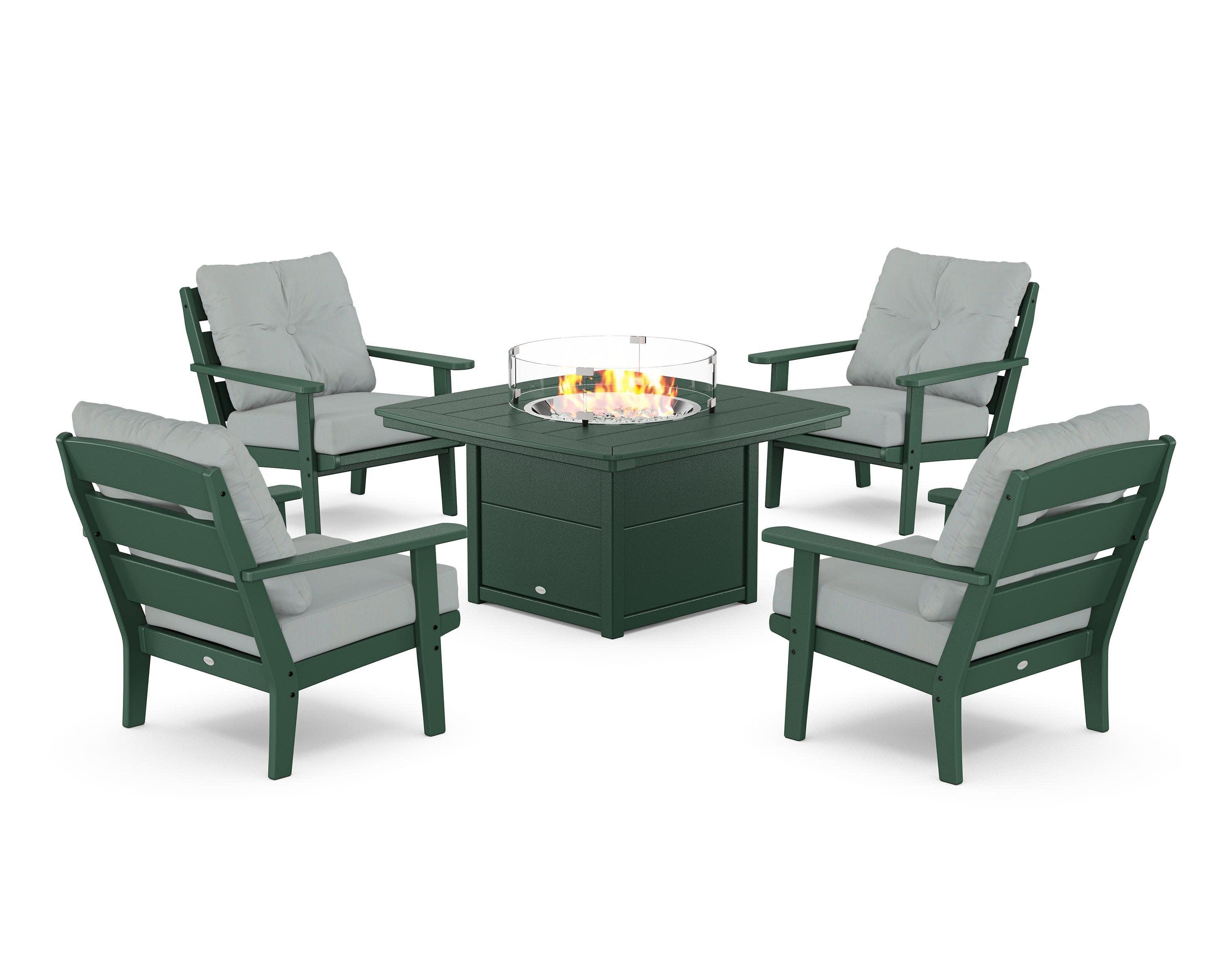 Lakeside 5-Piece Deep Seating Set with Nautical Fire Pit Table in Green / Spa