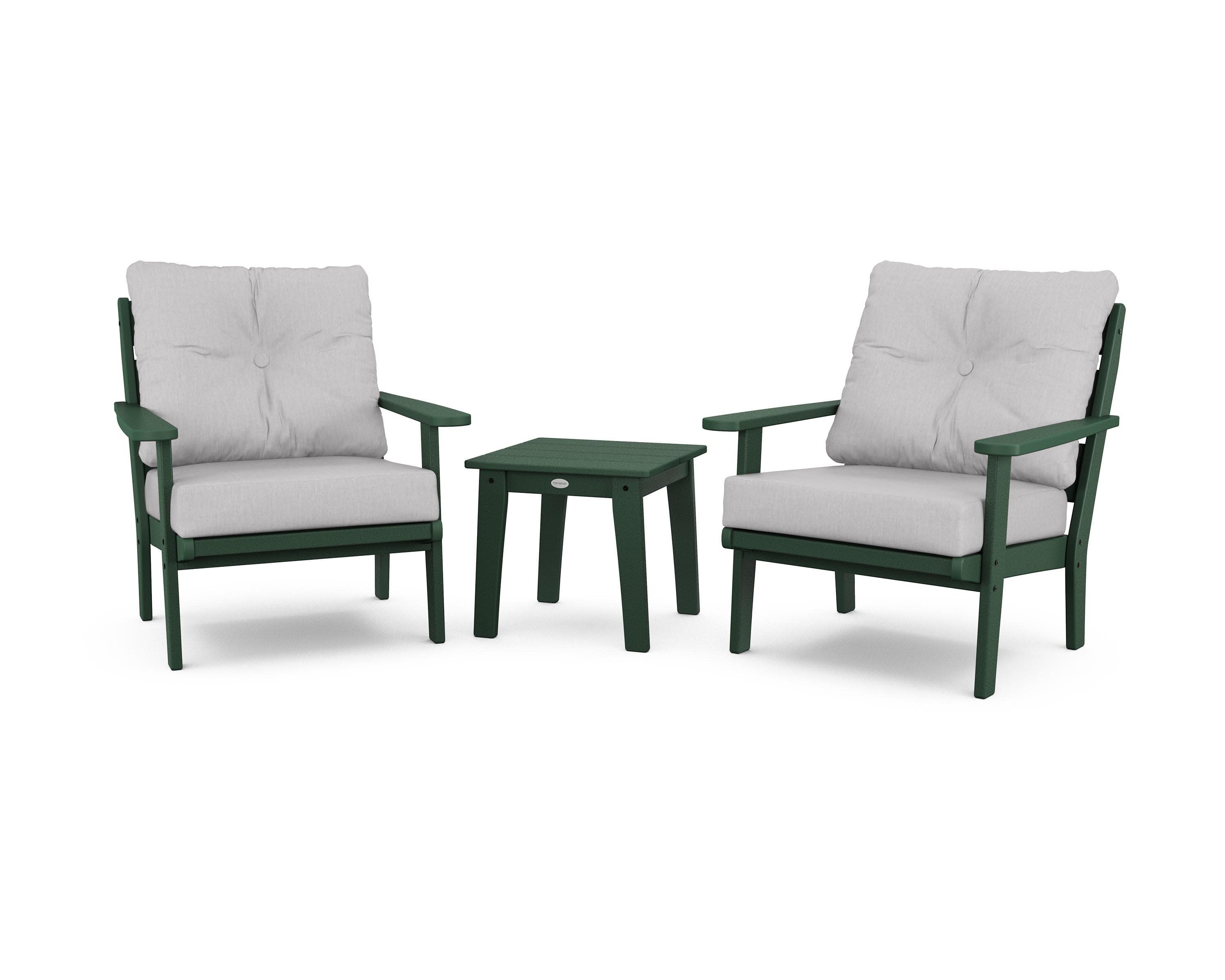 Lakeside 3-Piece Deep Seating Chair Set in Green / Granite