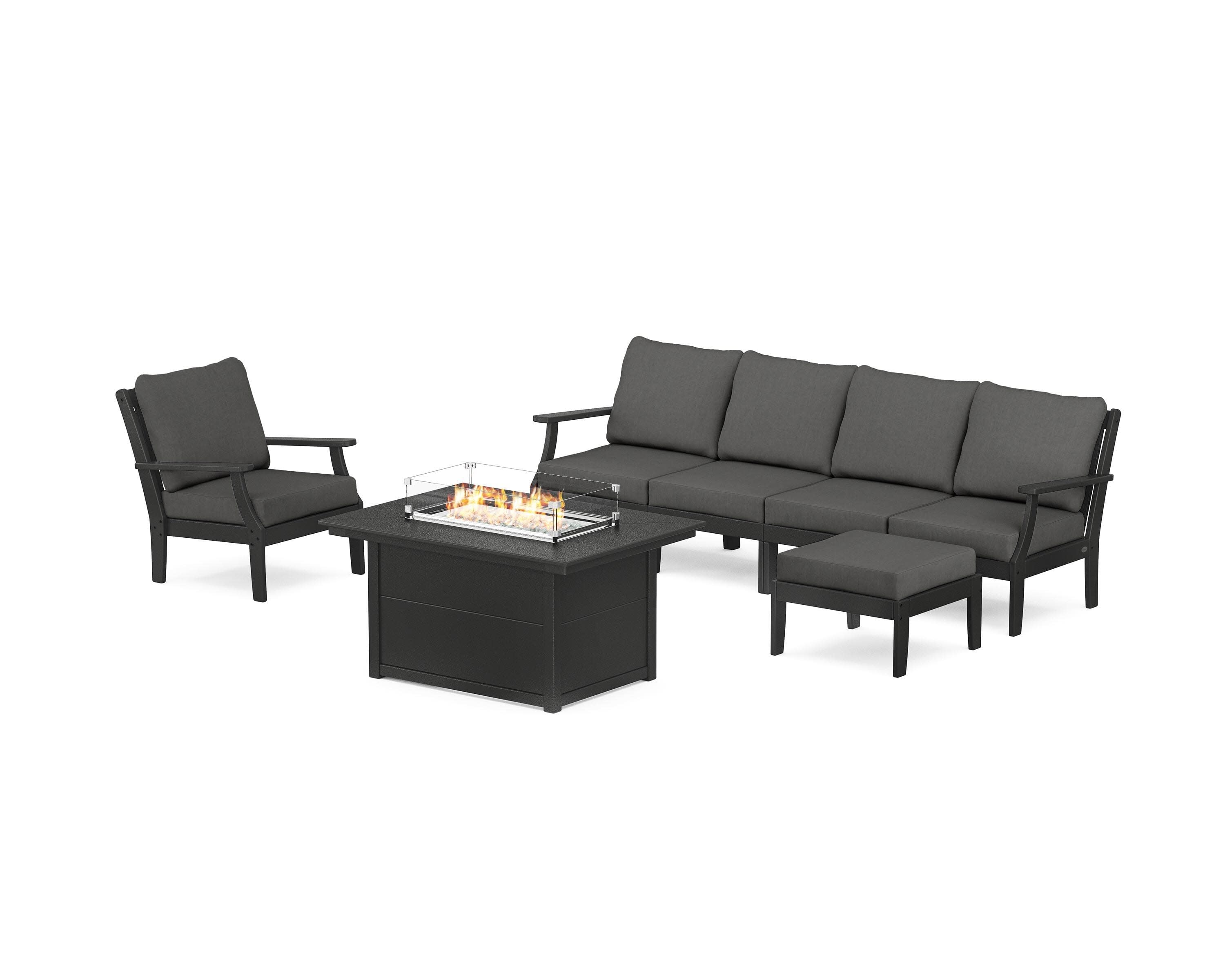 Braxton Sectional Lounge and Fire Pit Set in Black / Spectrum Carbon