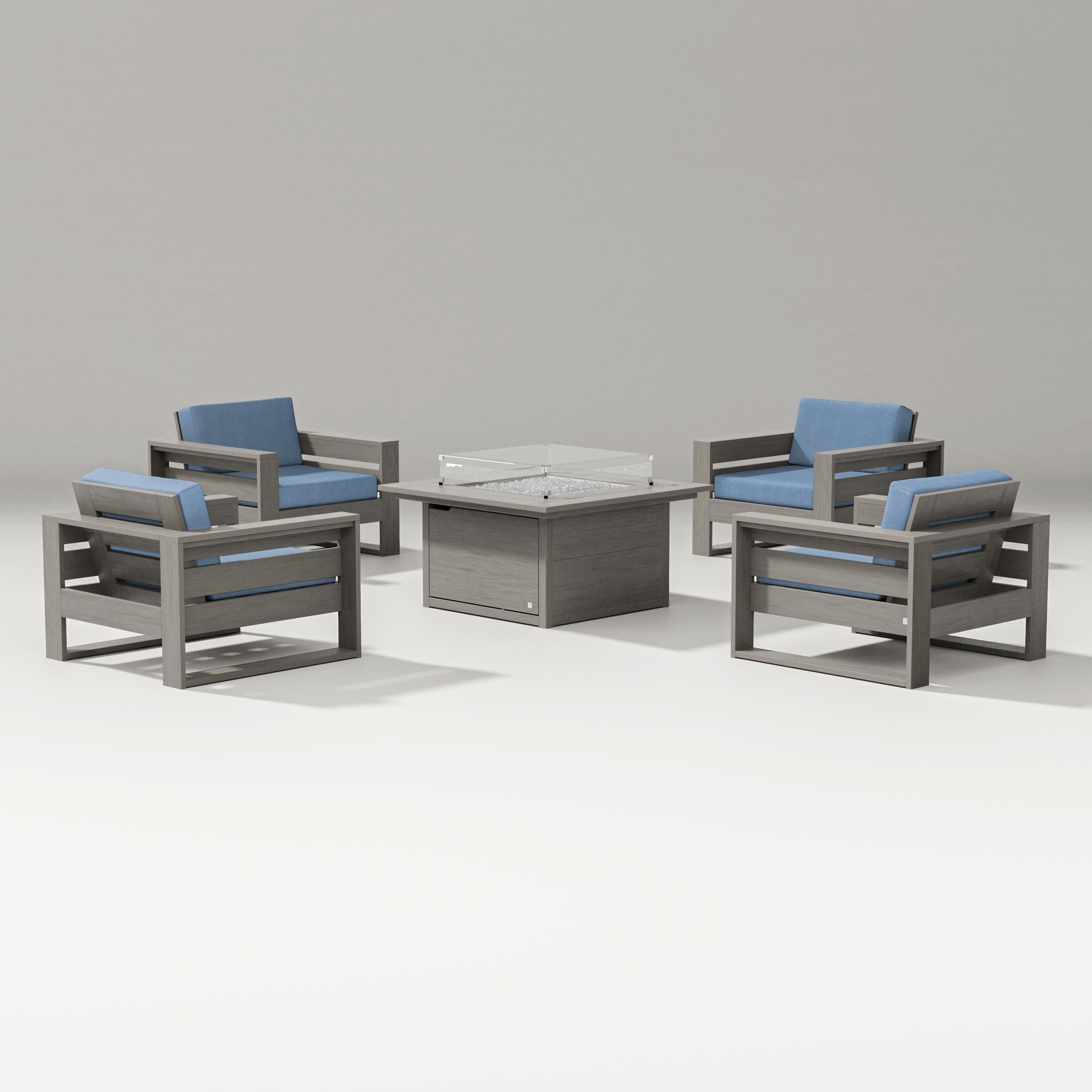 Latitude 5-Piece Lounge Fire Table Set in Driftwood / Sky Blue