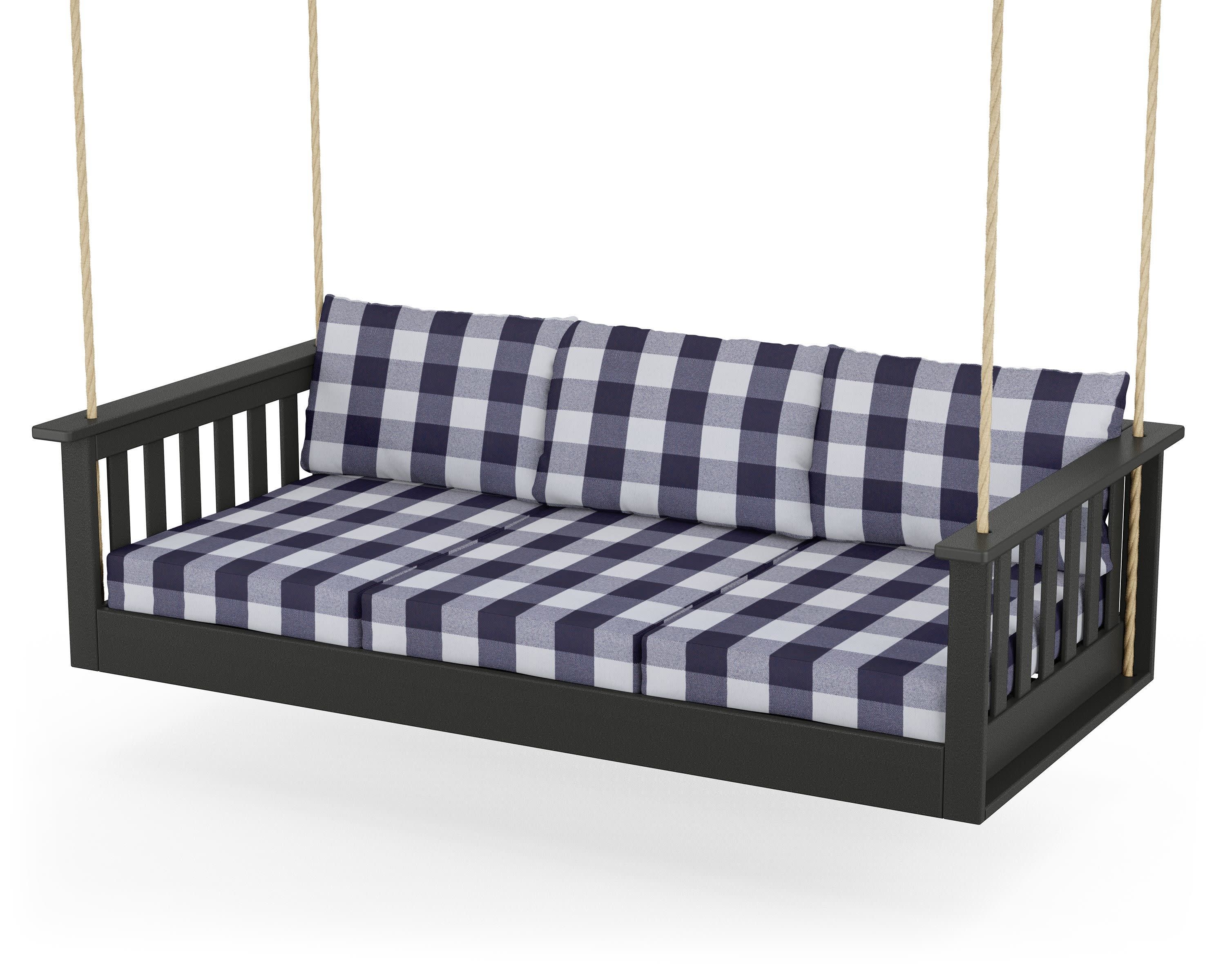 Vineyard Daybed Swing in Black / Buffalo Plaid Navy