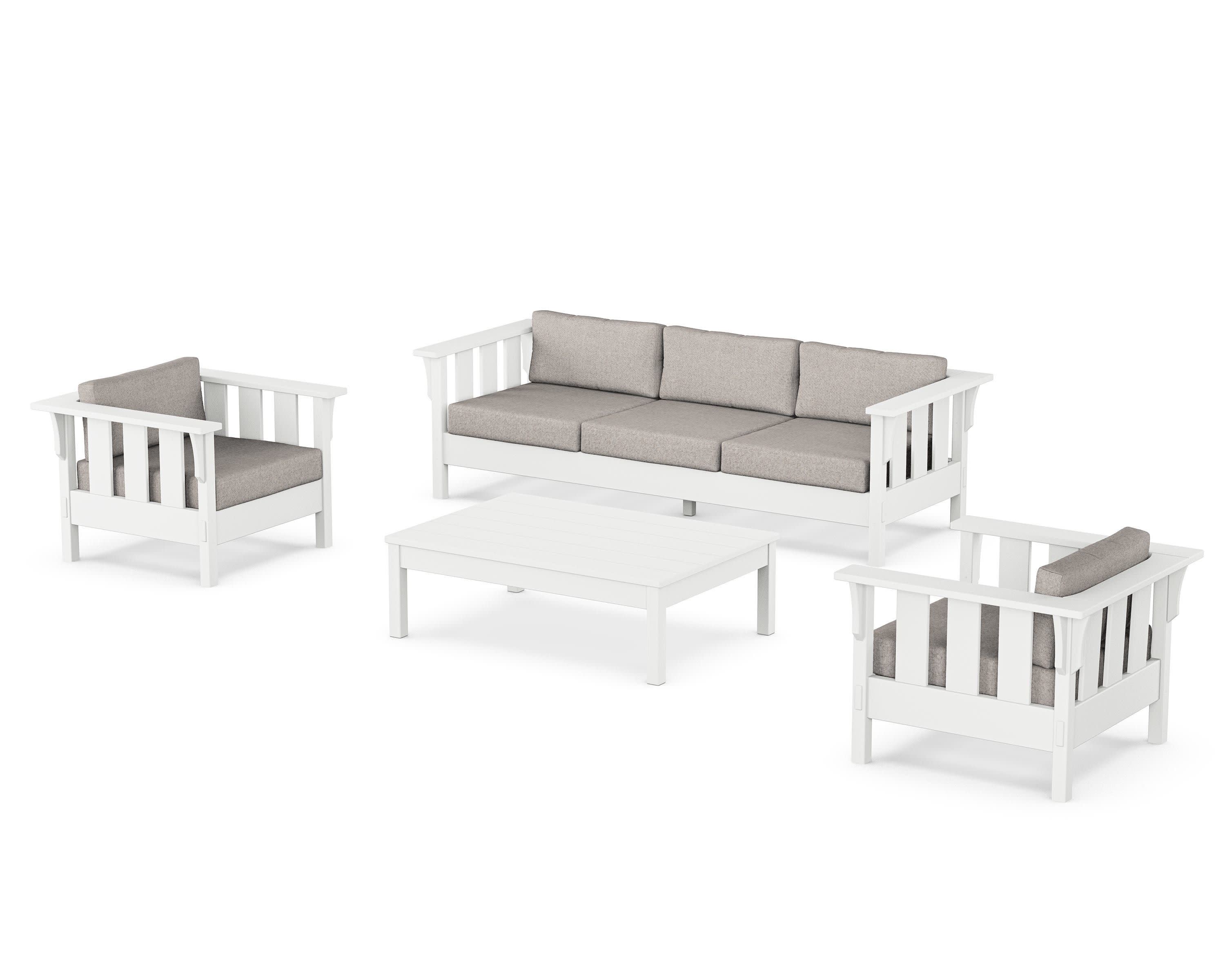 Acadia 4-Piece Deep Seating Set with Sofa in White / Weathered Tweed