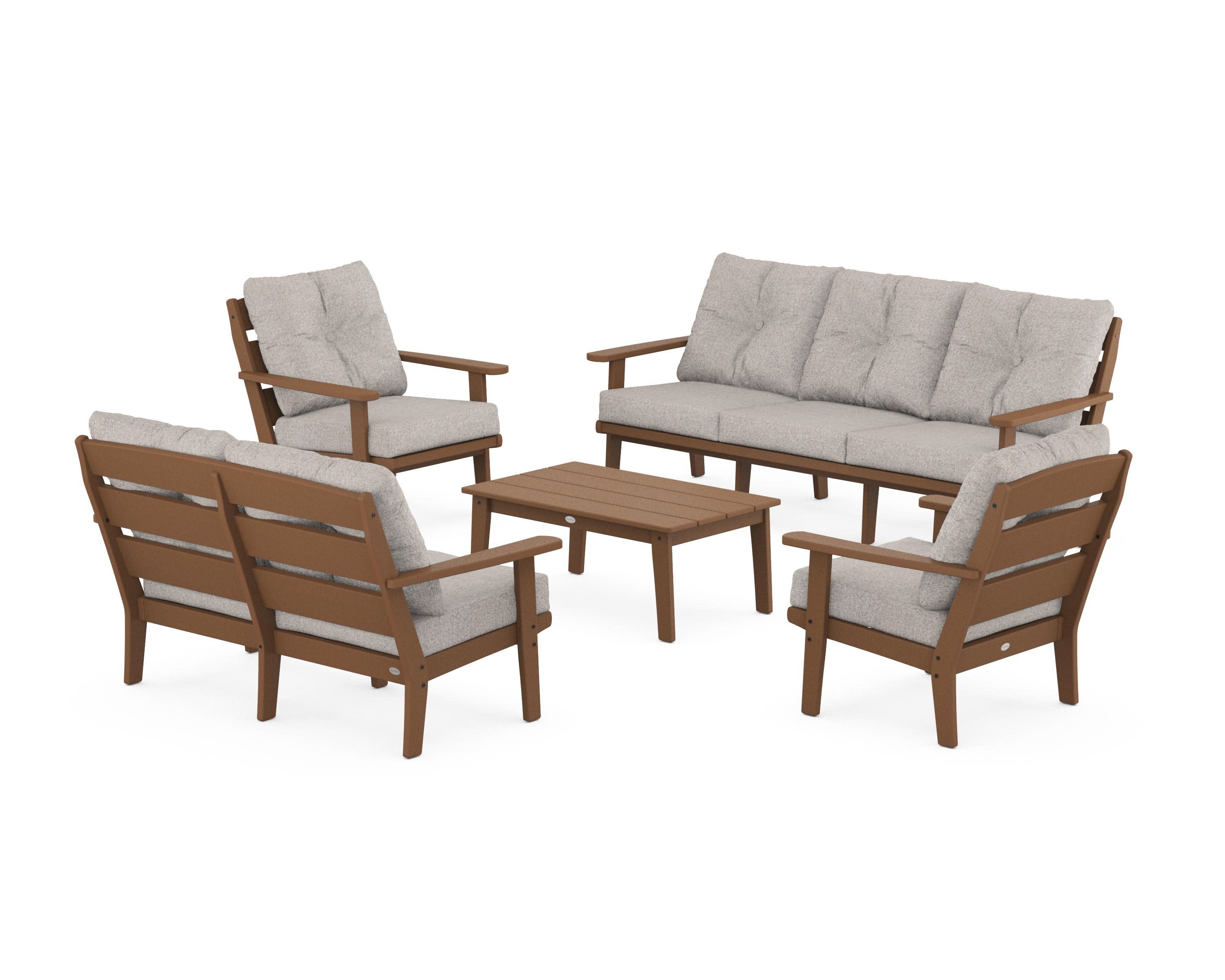 Lakeside 5-Piece Lounge Sofa Set in Teak / Weathered Tweed
