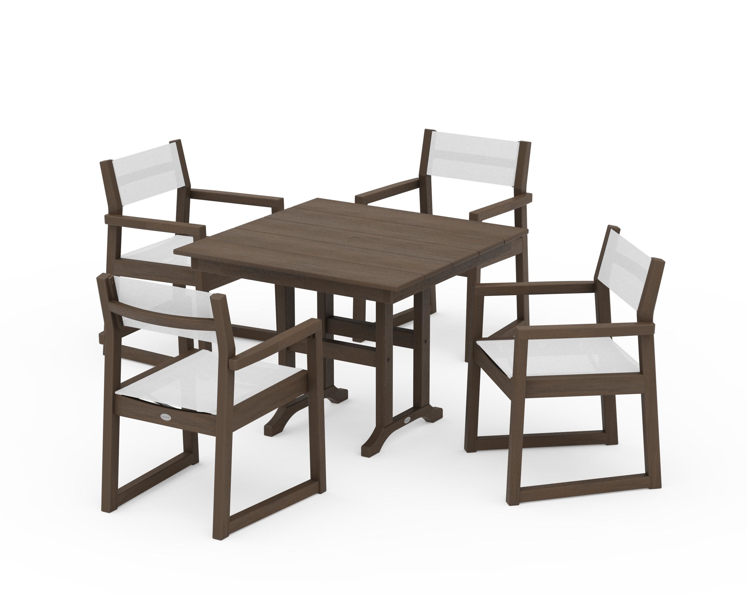 EDGE Sling Arm Chair 5-Piece Farmhouse Dining Set in Kona / White Sling