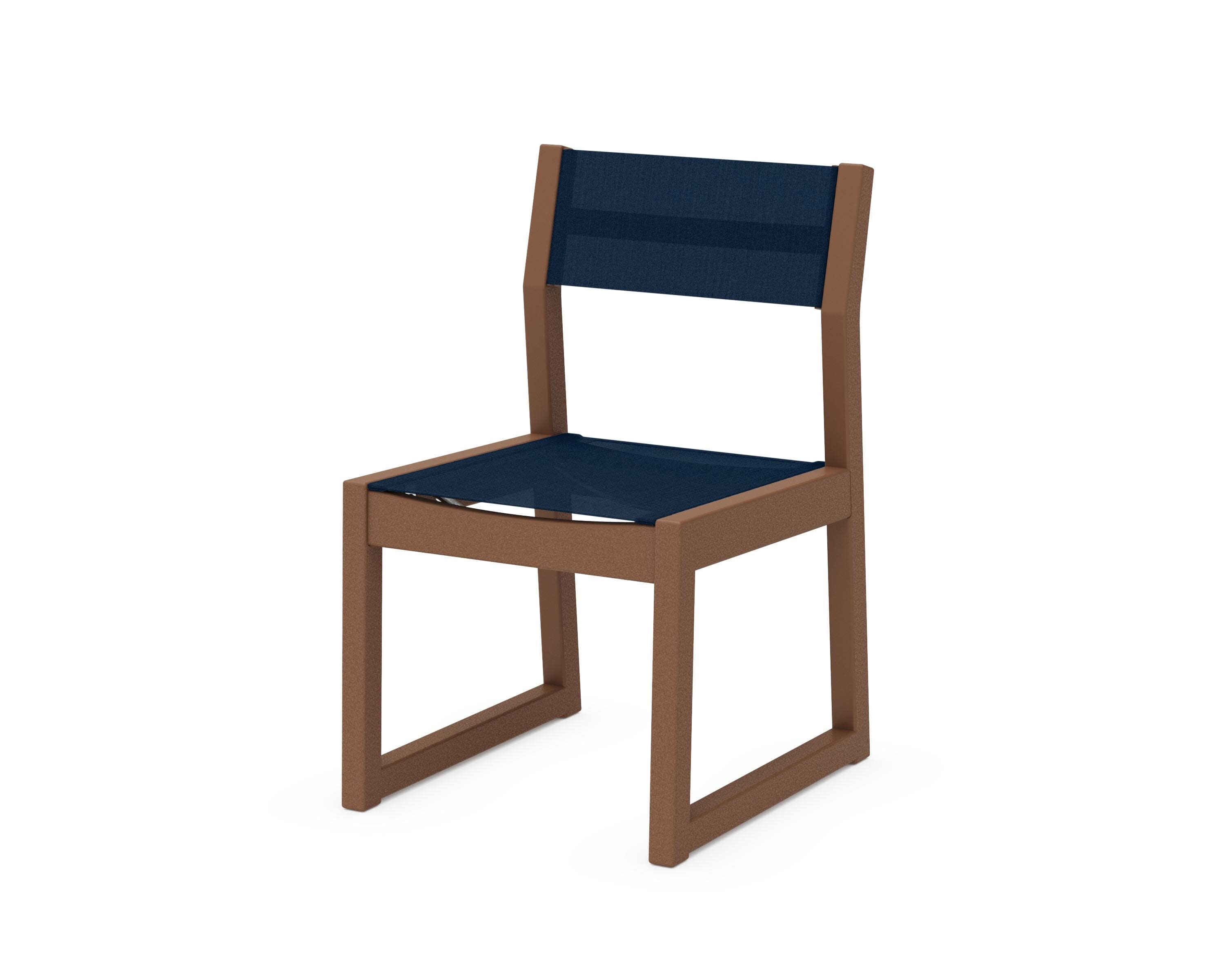 EDGE Sling Dining Side Chair in Teak / Navy Blue Sling