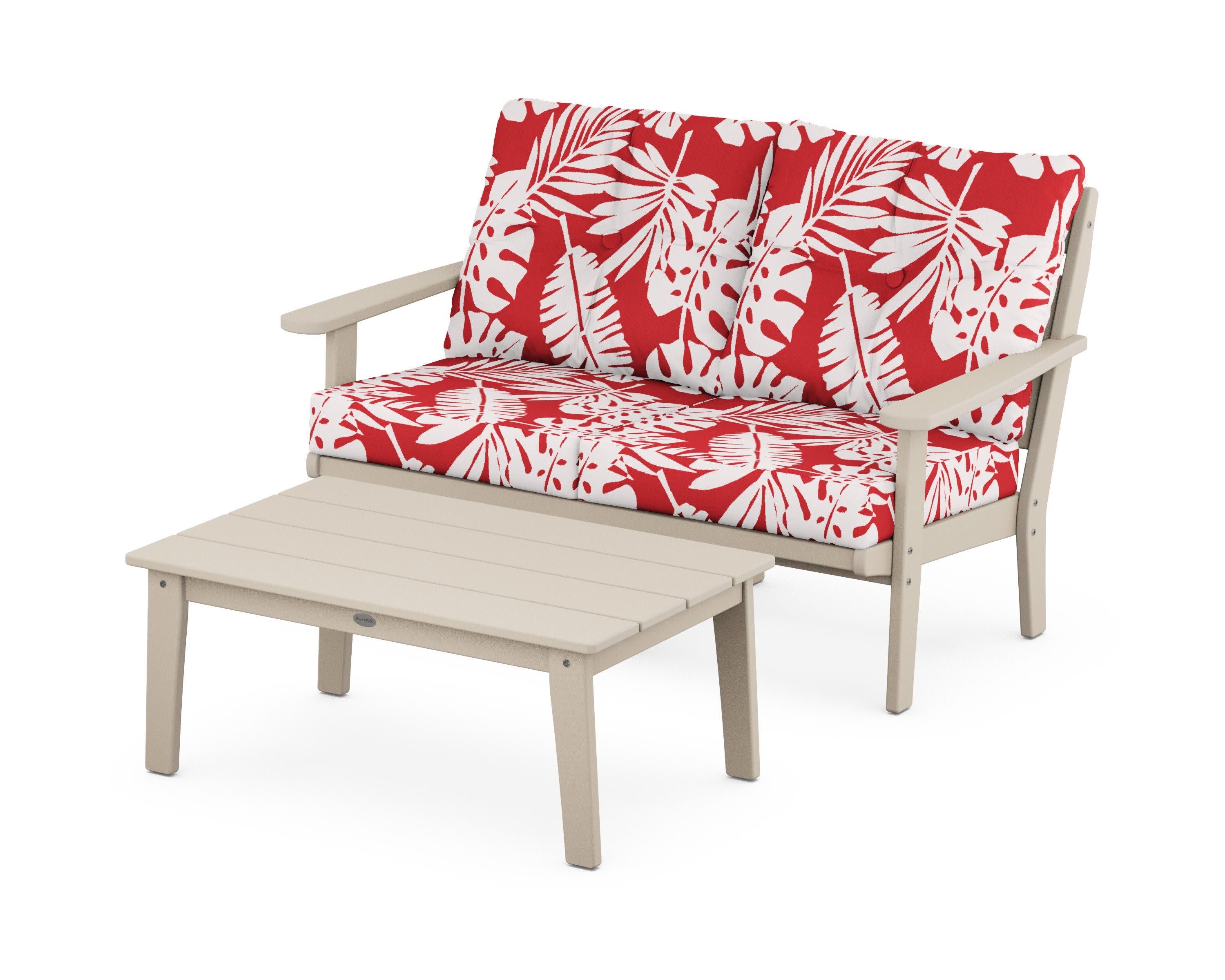 Lakeside 2-Piece Lounge Loveseat Set in Sand / Leaf Crimson