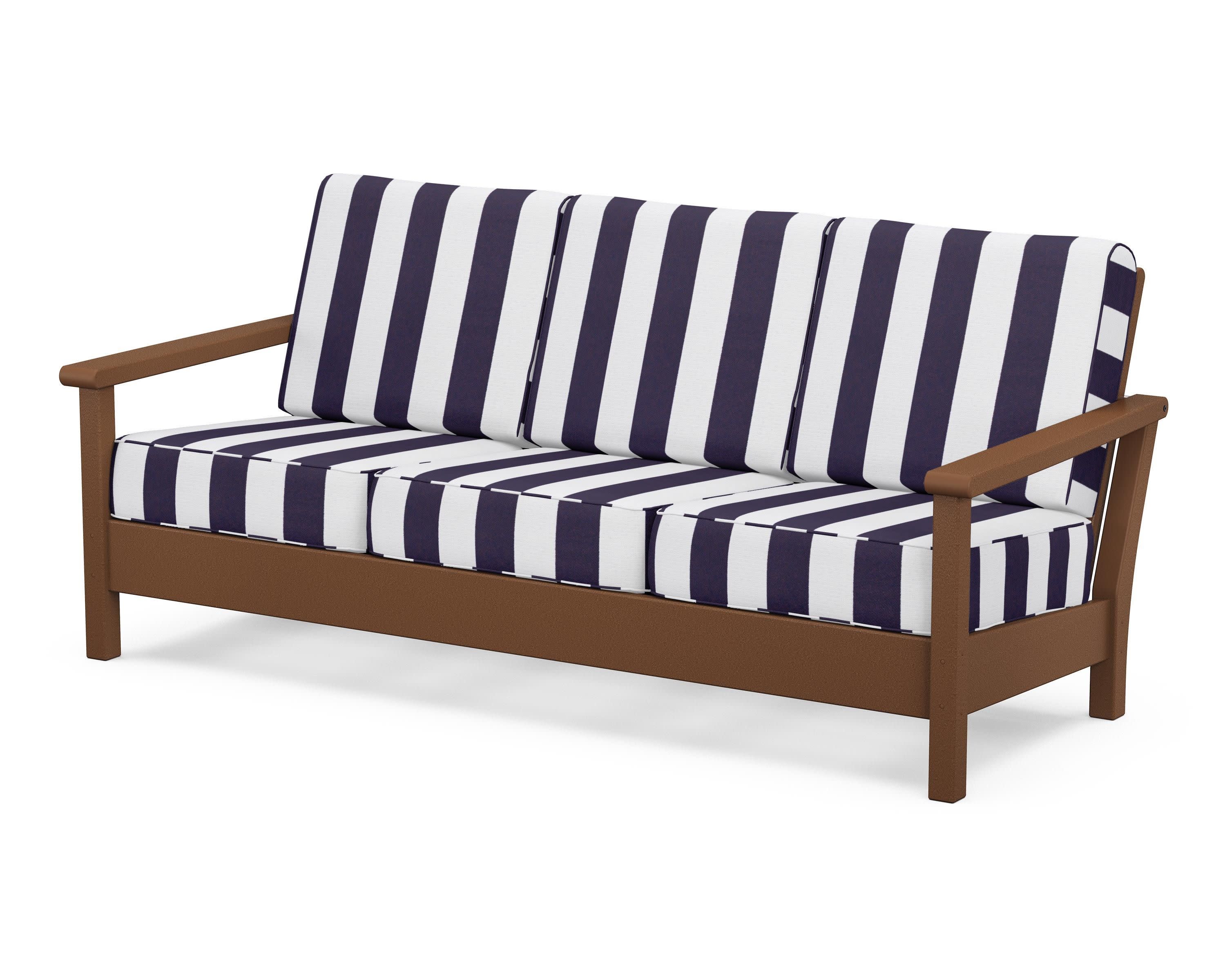 Harbour Deep Seating Sofa in Teak / Cabana Stripe Navy